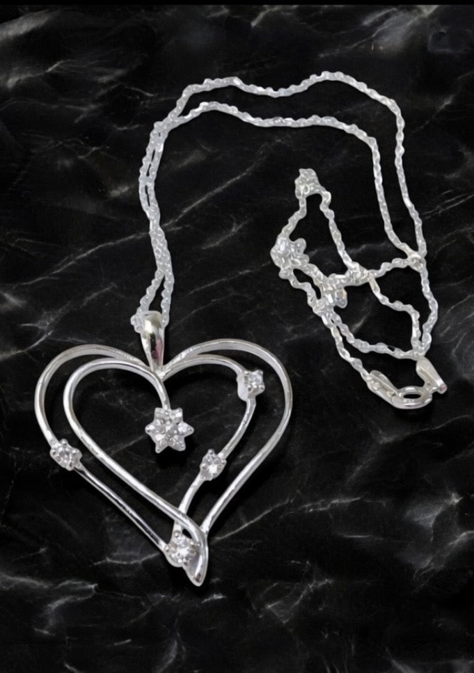 Sterling Silver CZ Double Heart Pendant Necklace