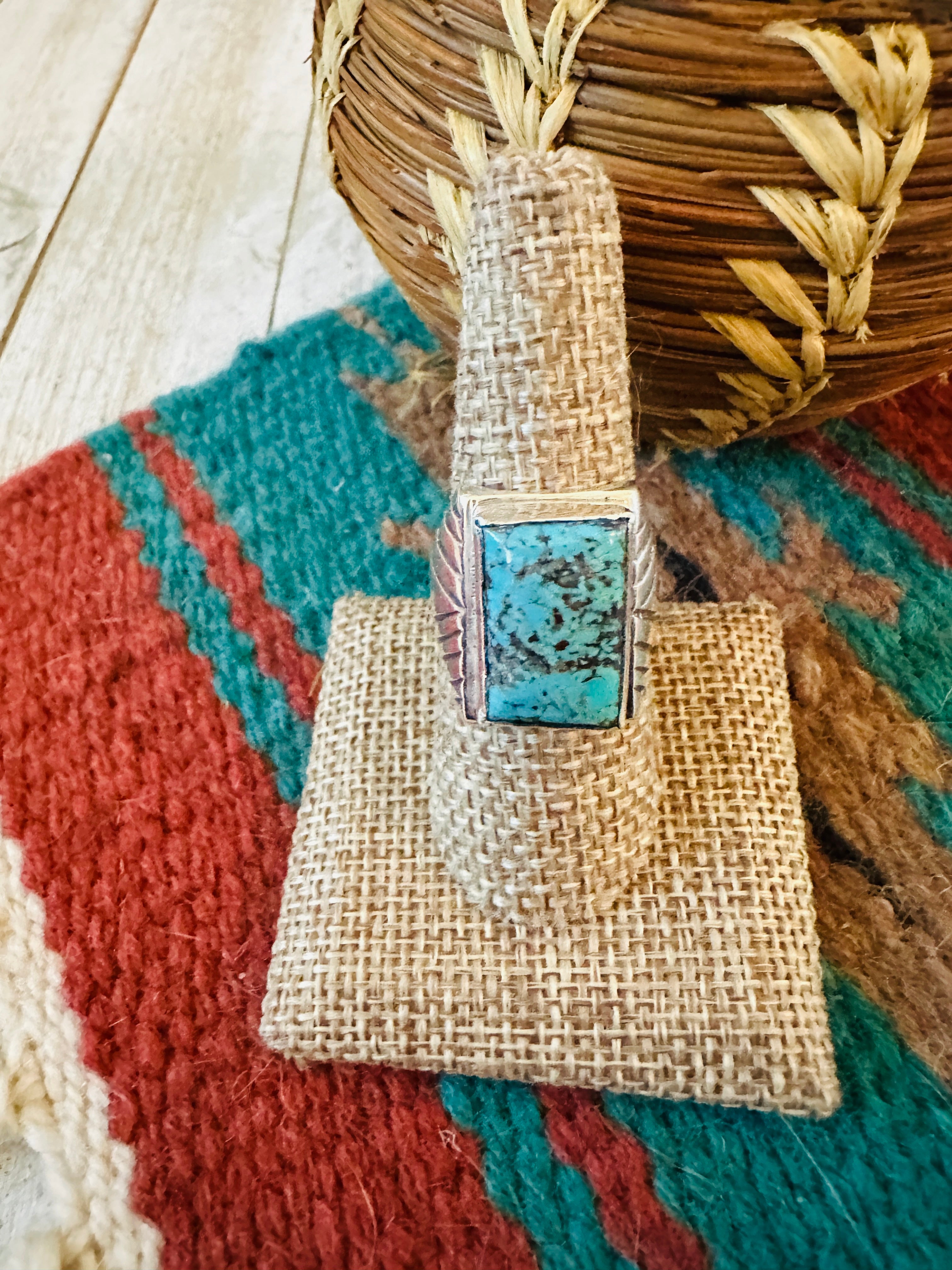 Handcrafted Turquoise & Sterling Silver Cigar Band Ring Size 10