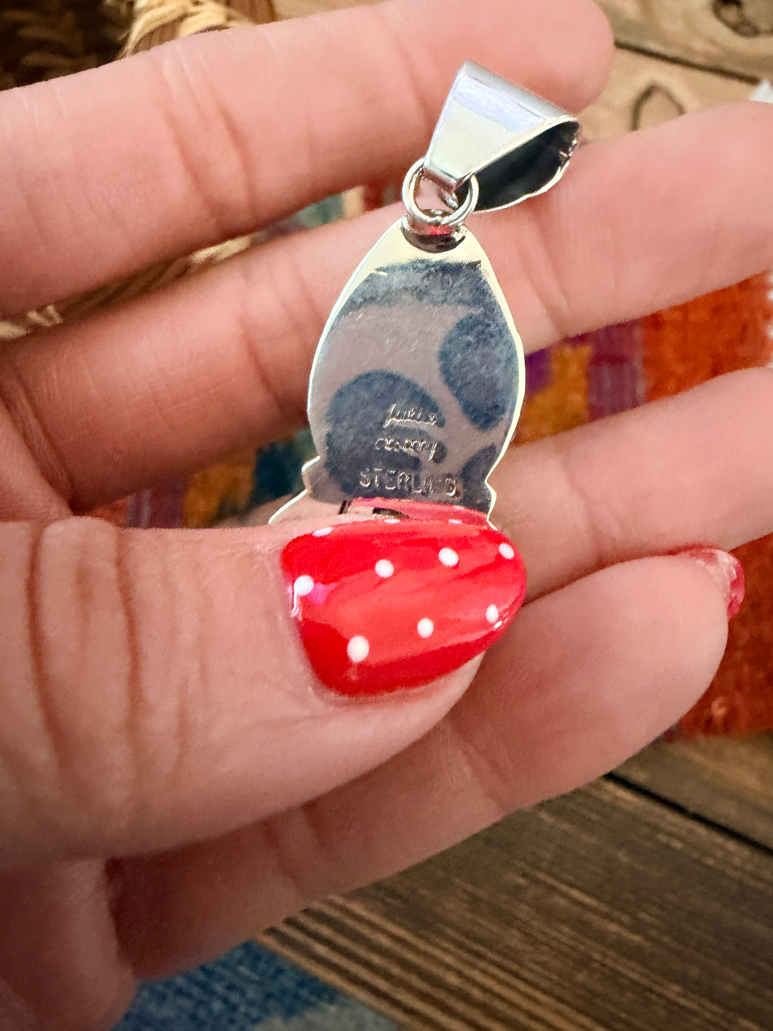 Handcrafted Turquoise, Coral and Sterling Silver Cluster Pendant by Julia Etsitty