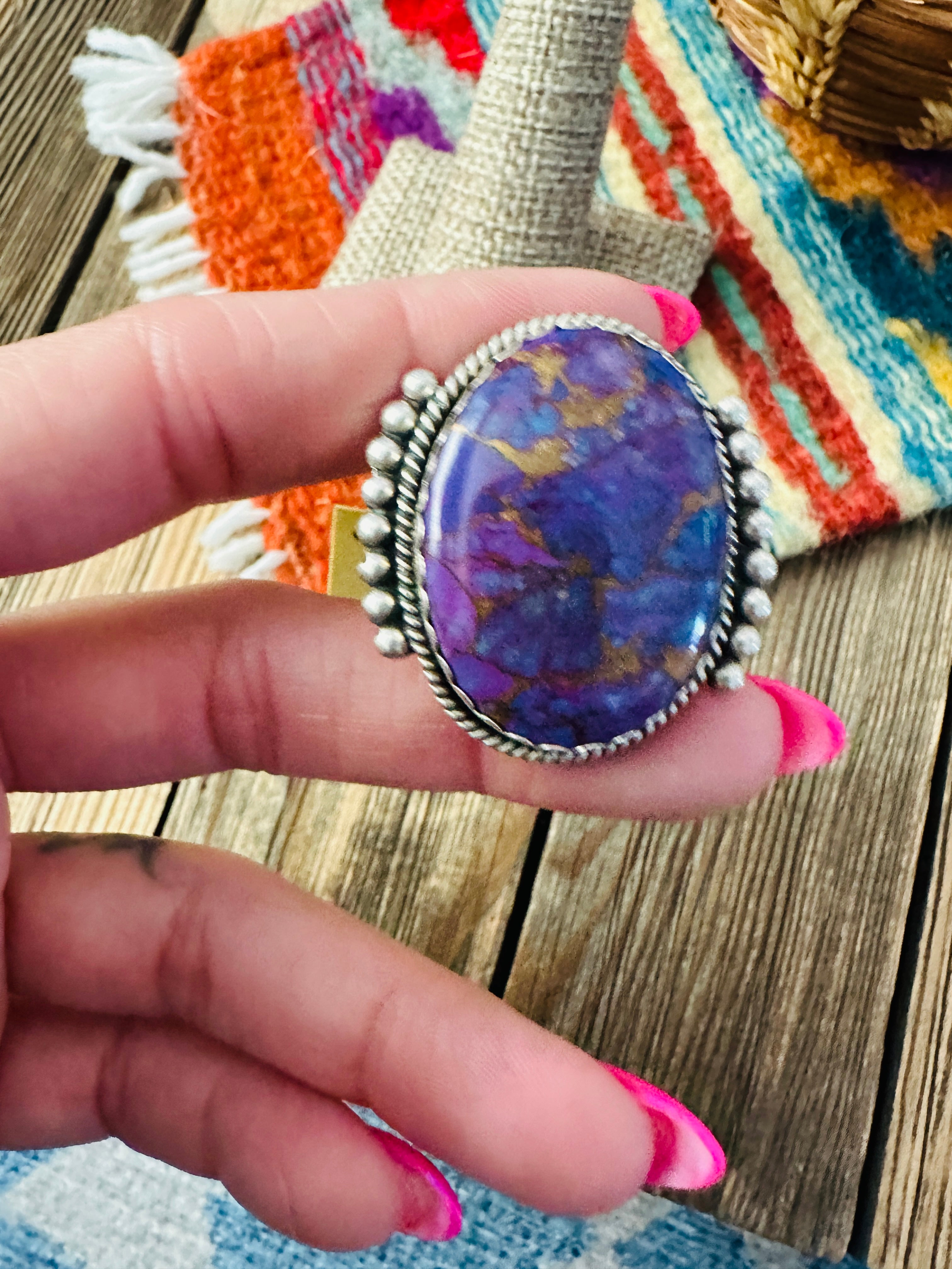 Old Pawn Handcrafted Purple Mojave & Sterling Silver Ring Size 7