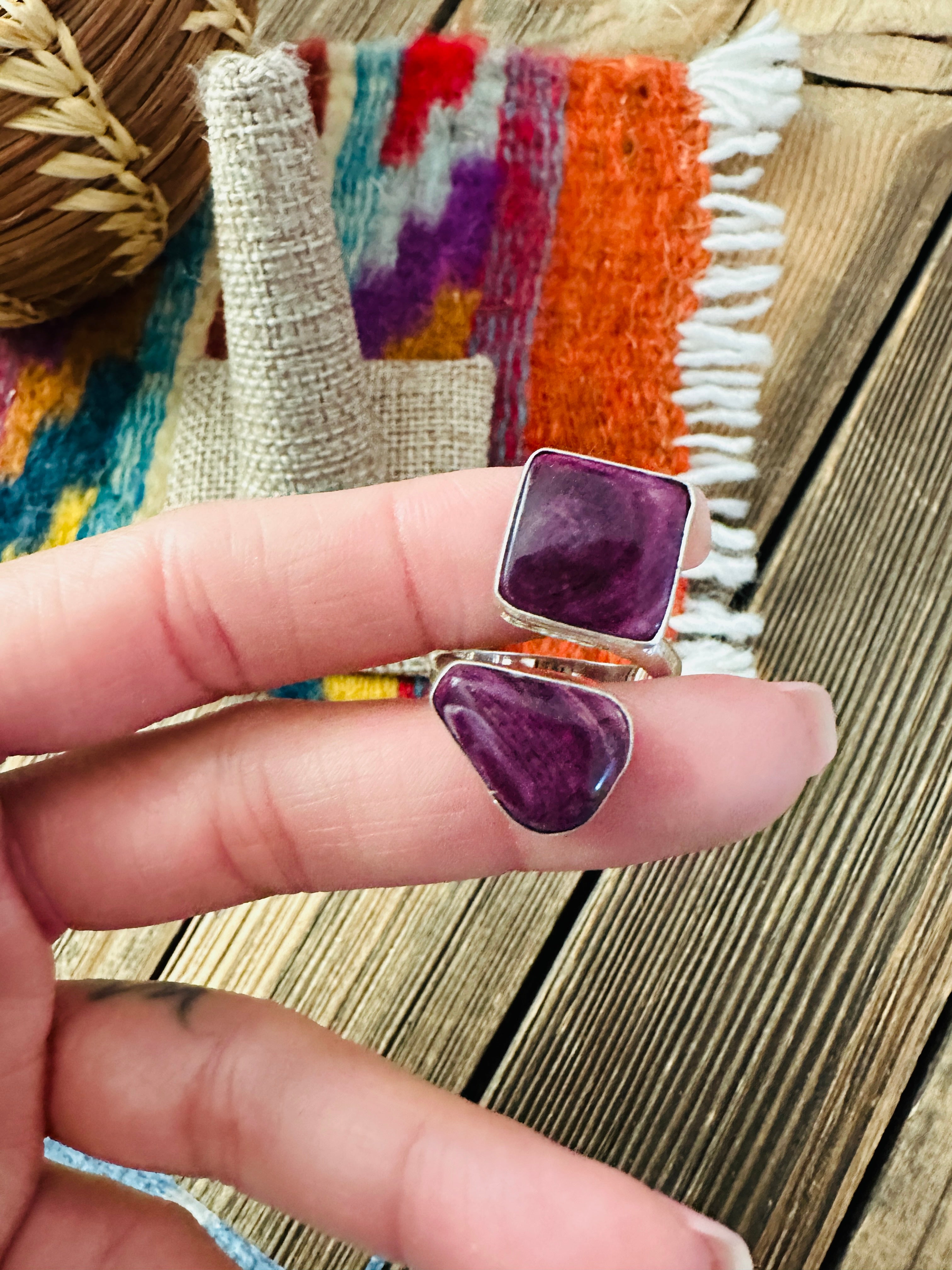 Handcrafted Purple Spiny Oyster & Sterling Silver Adjustable Ring