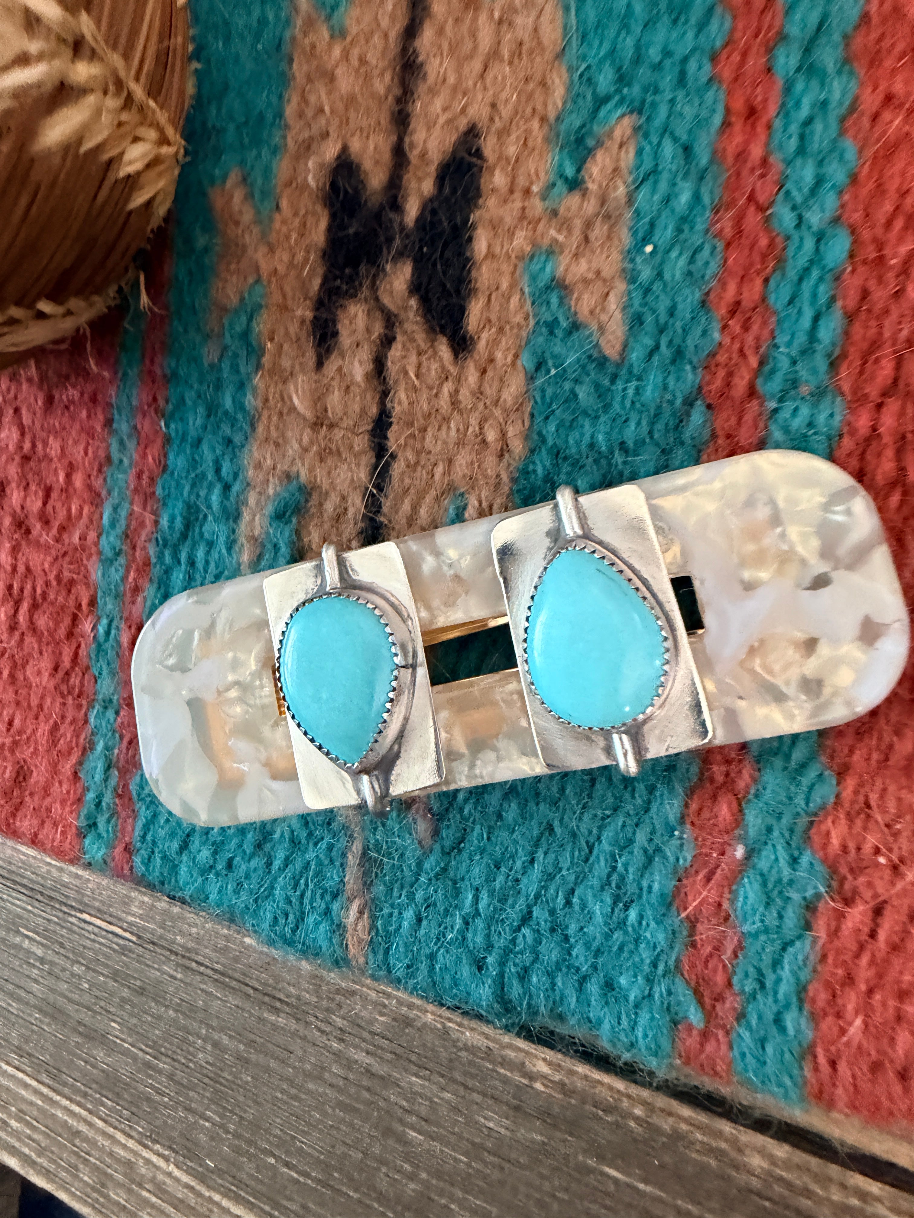 Handmade Sterling Silver & Turquoise Hair Barrette
