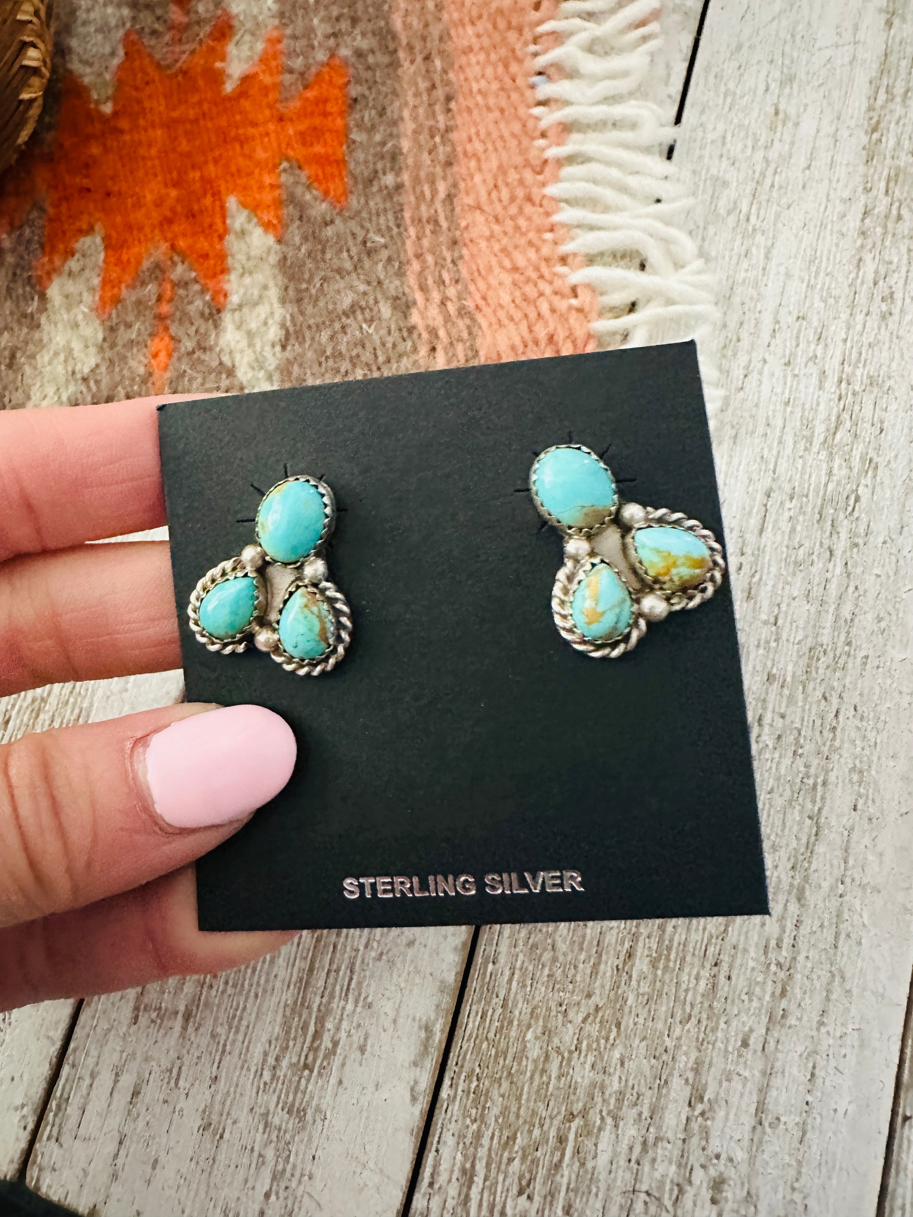 Handcrafted Sterling Silver & Turquoise Cluster Post Earrings