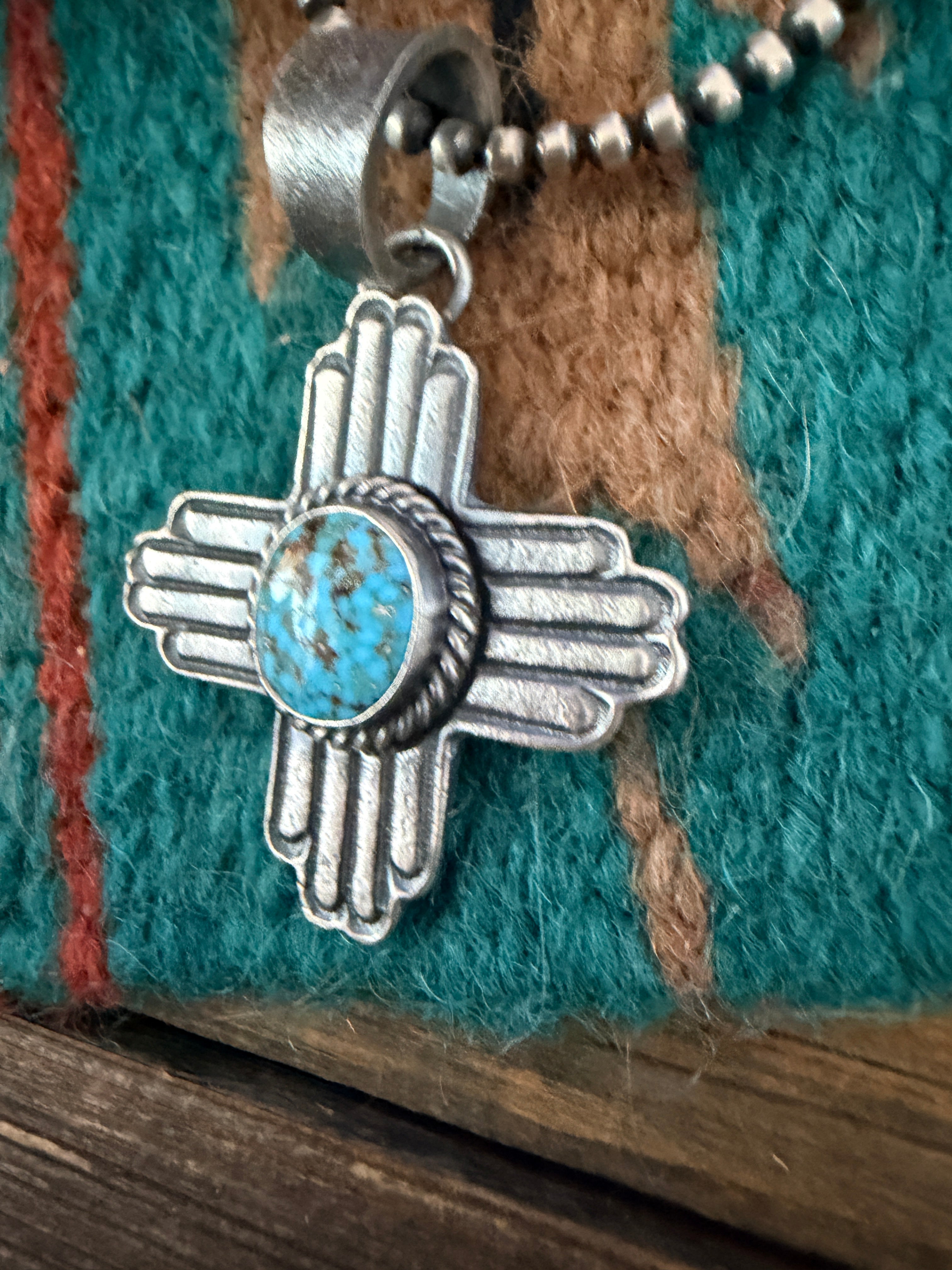 Handcrafted Sterling Silver & Turquoise Zia Cross Pendant by Kevin Billah