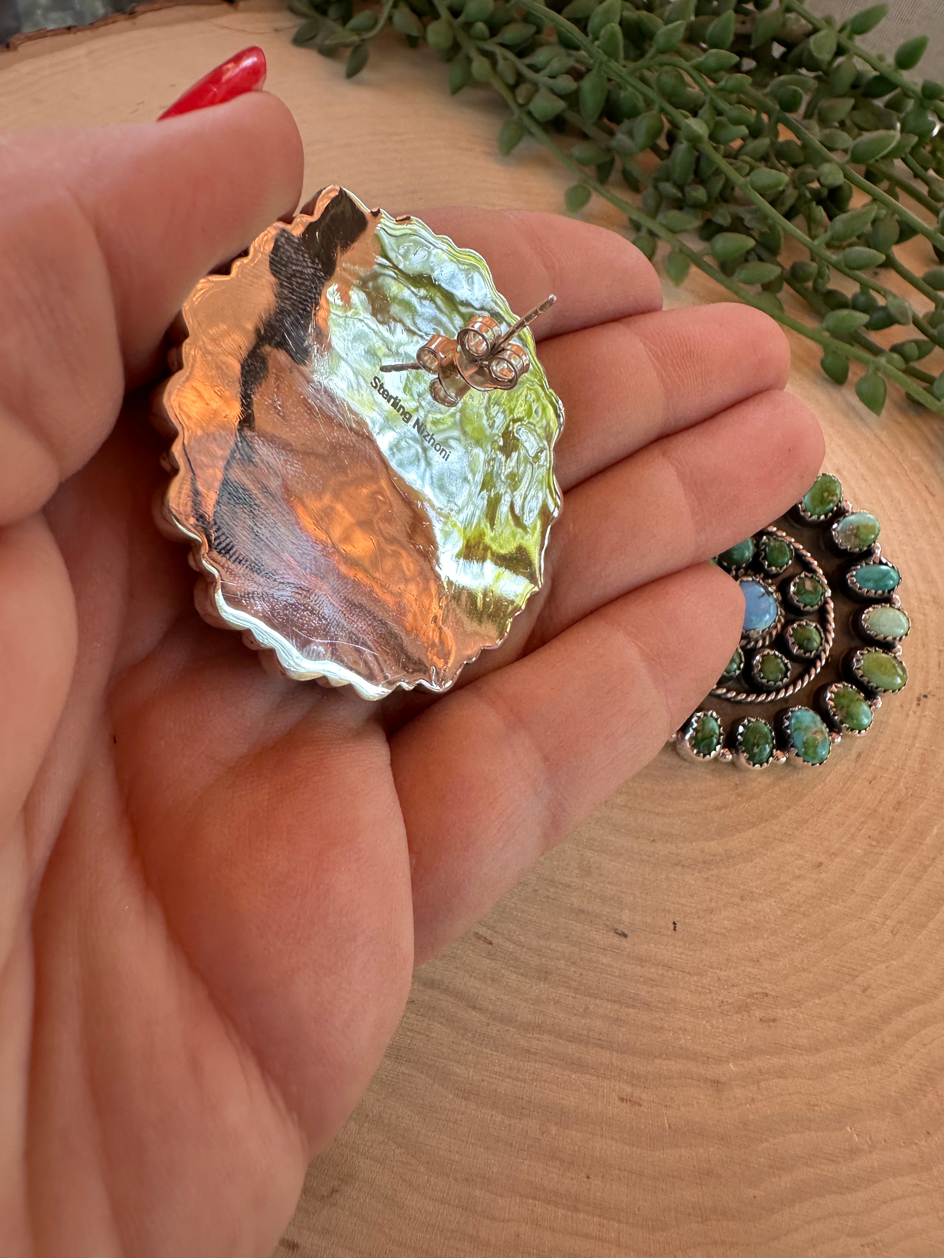 Handmade Golden Hills Turquoise, Sonoran Mountain Turquoise & Sterling Silver Cluster Post Earrings