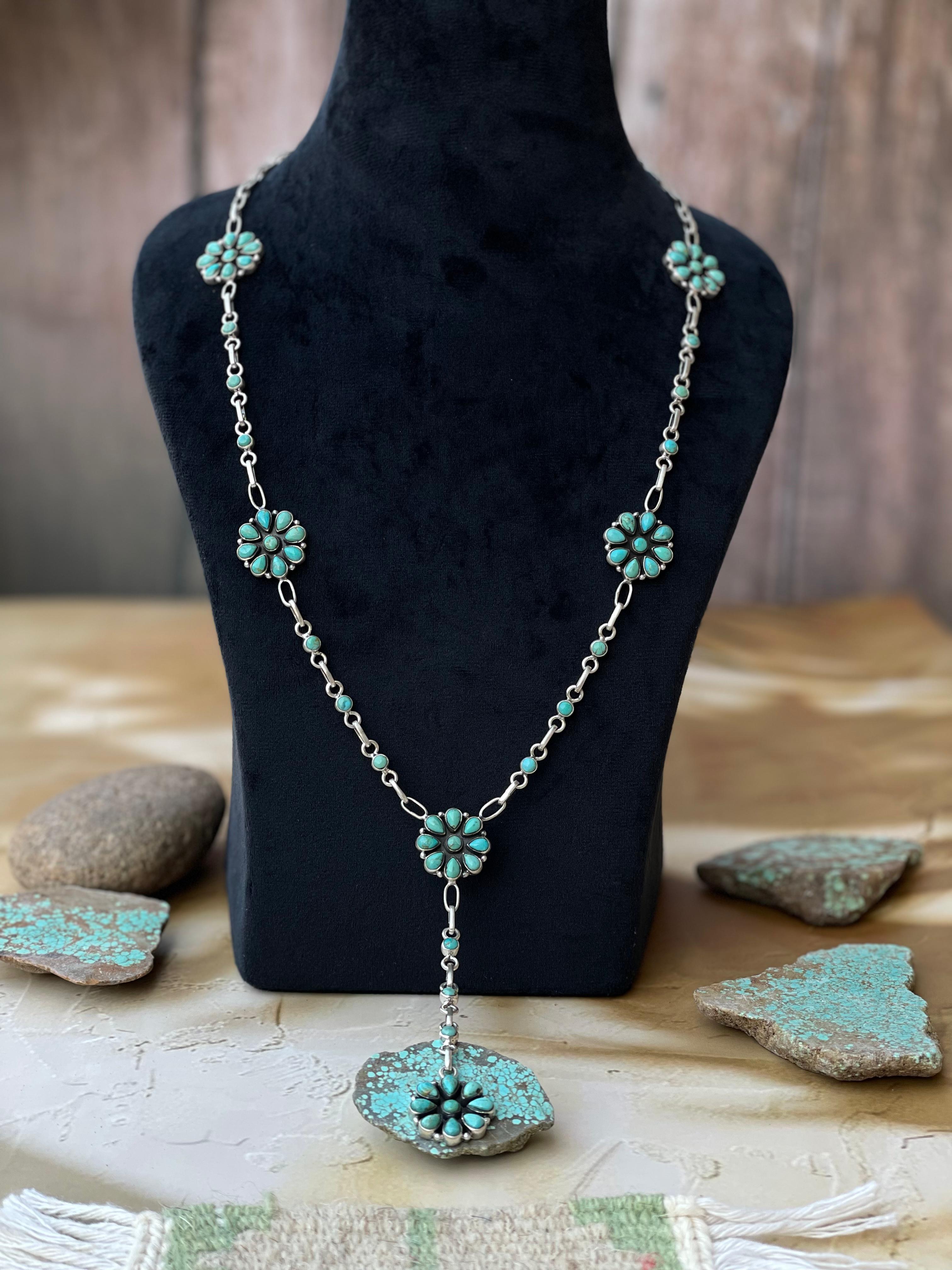 Handmade Sterling Silver Turquoise MULTI STONE Lariat Necklace