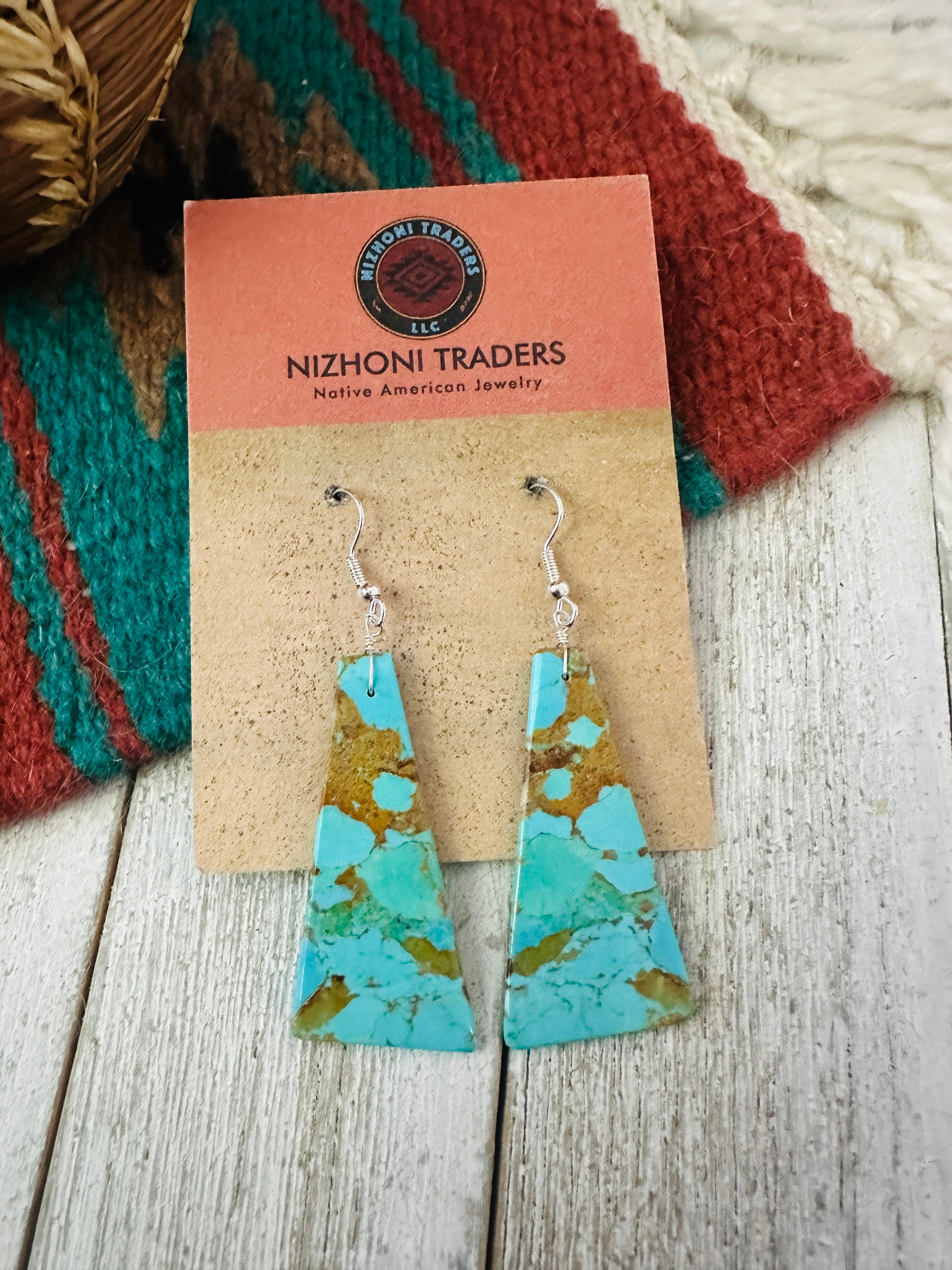Handcrafted Sterling Silver & Turquoise Slab Dangle Earrings