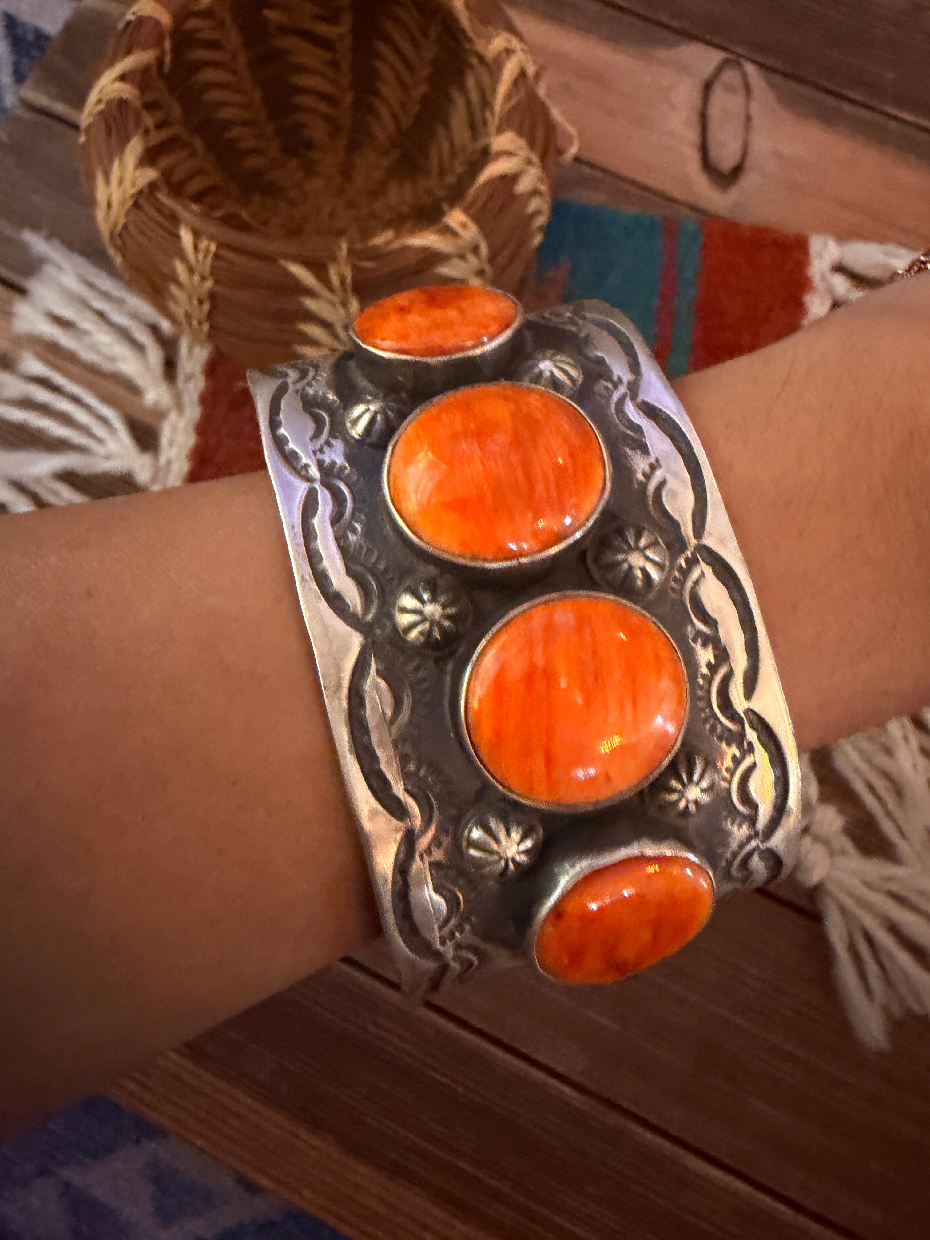 Handcrafted Orange Spiny & Sterling Silver Cuff Bracelet by Chimney Butte