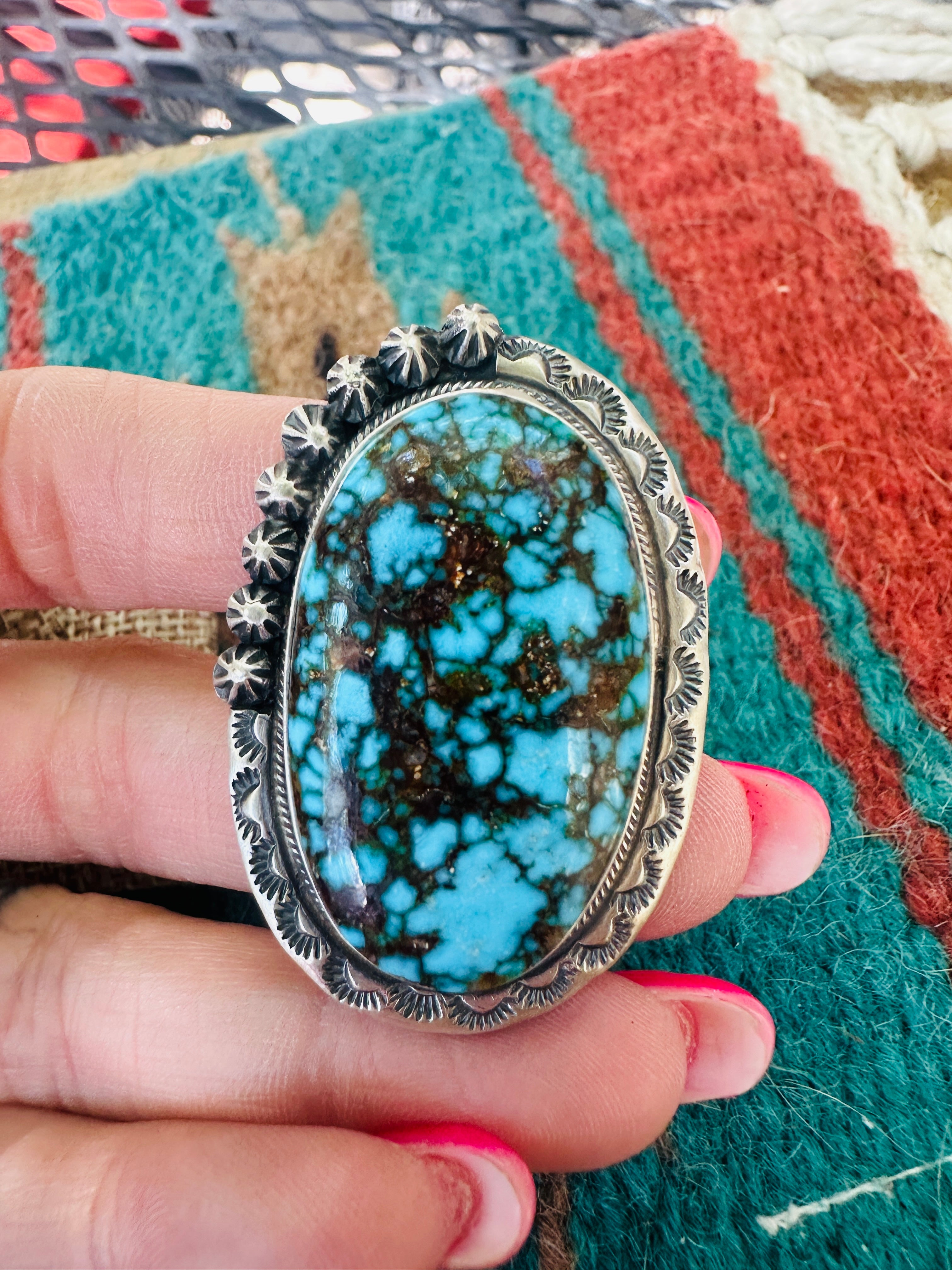 Handcrafted Kingman Web Turquoise & Sterling Silver Adjustable Ring