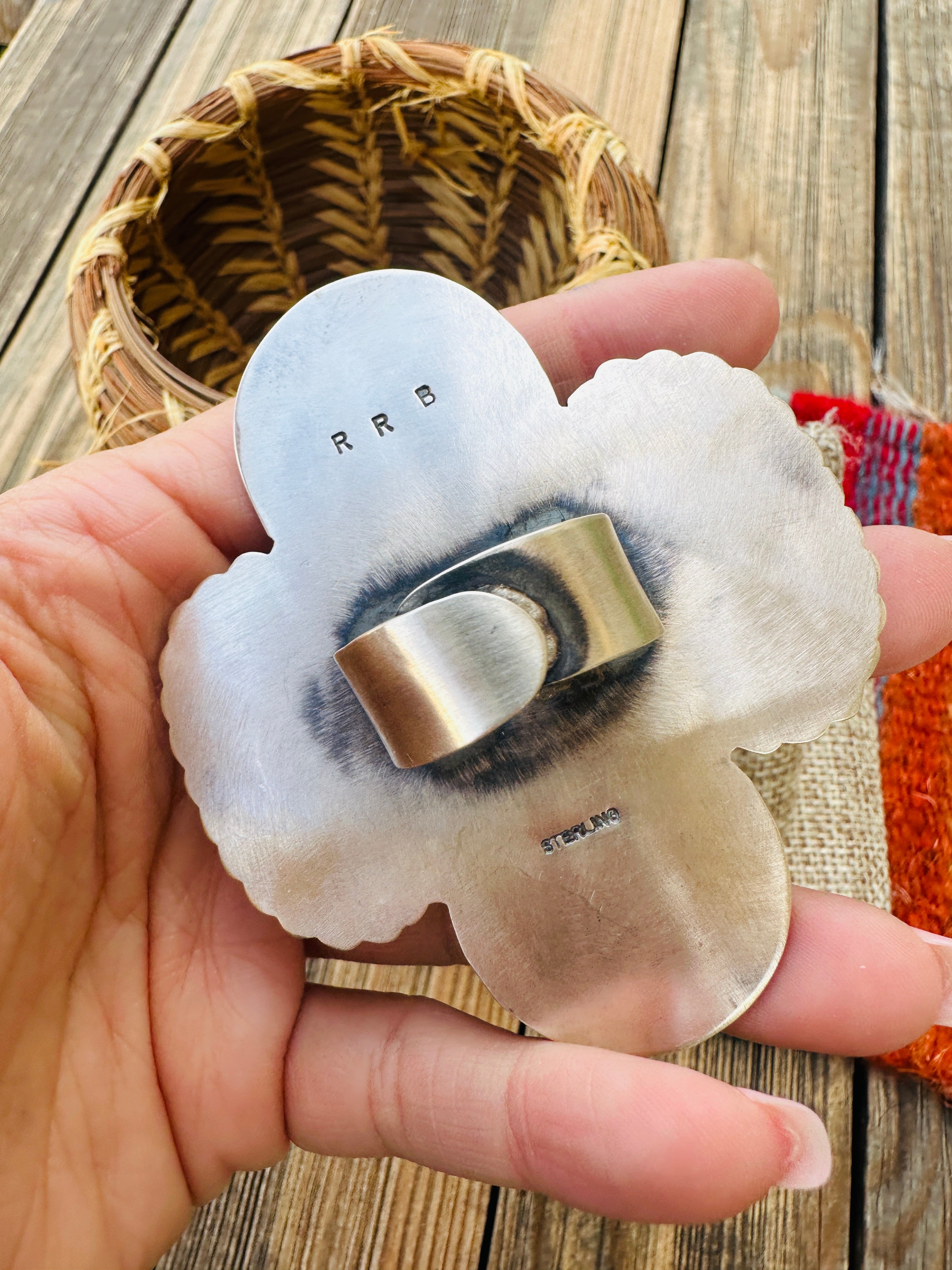 Old Pawn Handcrafted Turquoise & Sterling Silver Adjustable Ring by Readda Begay