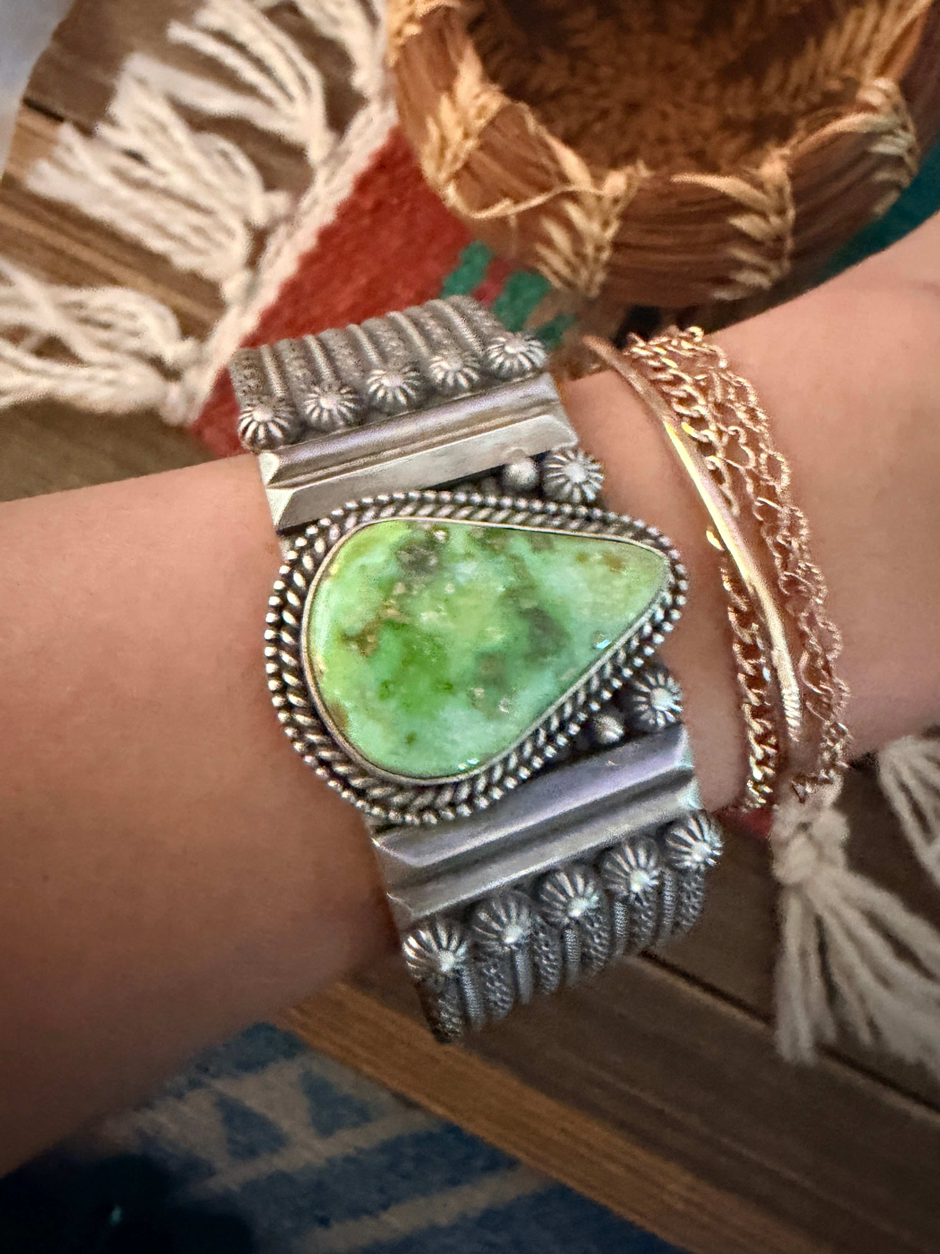 Handcrafted Carico Lake Turquoise & Sterling Silver Cuff Bracelet By M&R Calladitto
