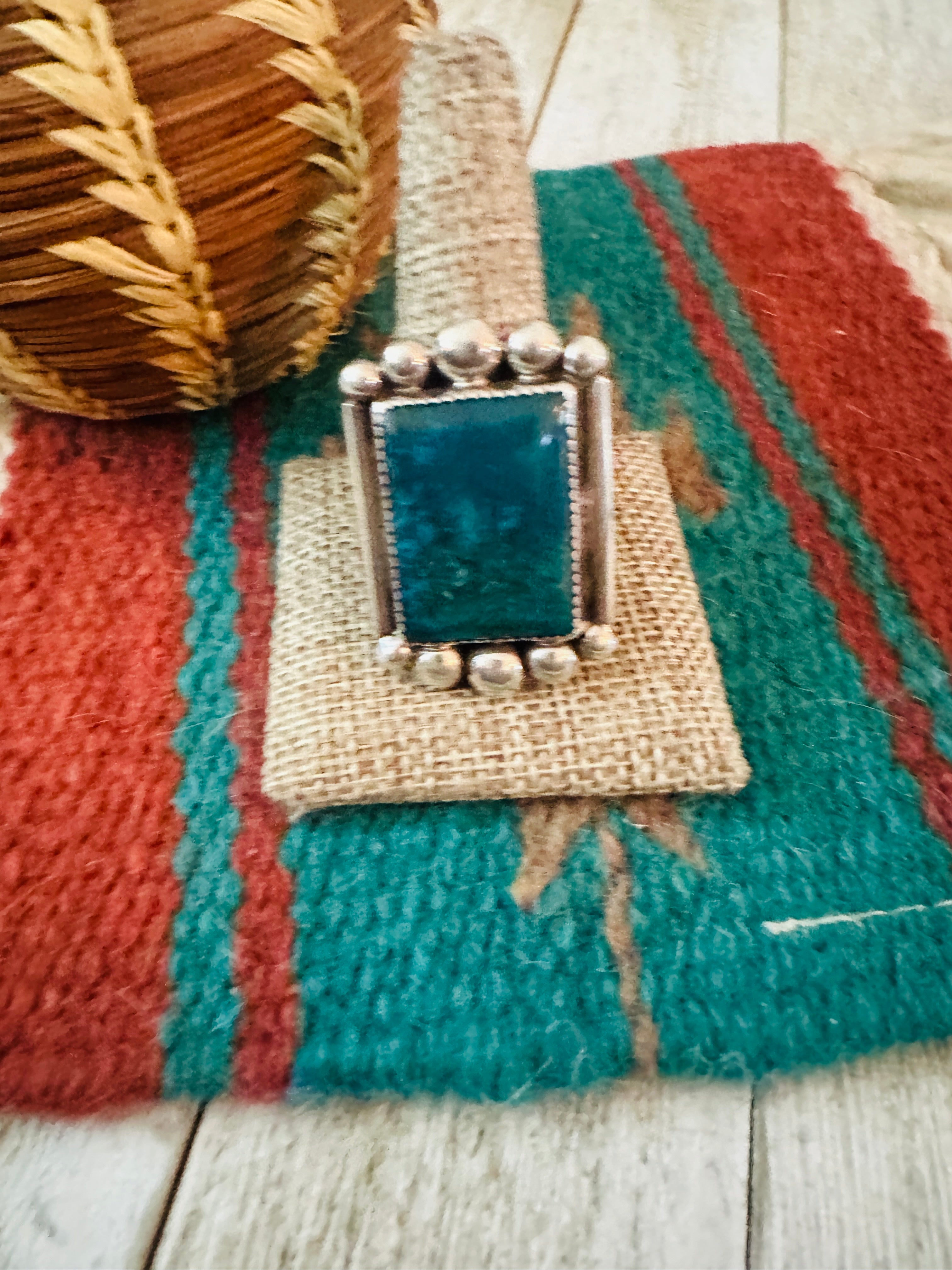 Old Pawn Handcrafted Turquoise & Sterling Silver Ring Size 16