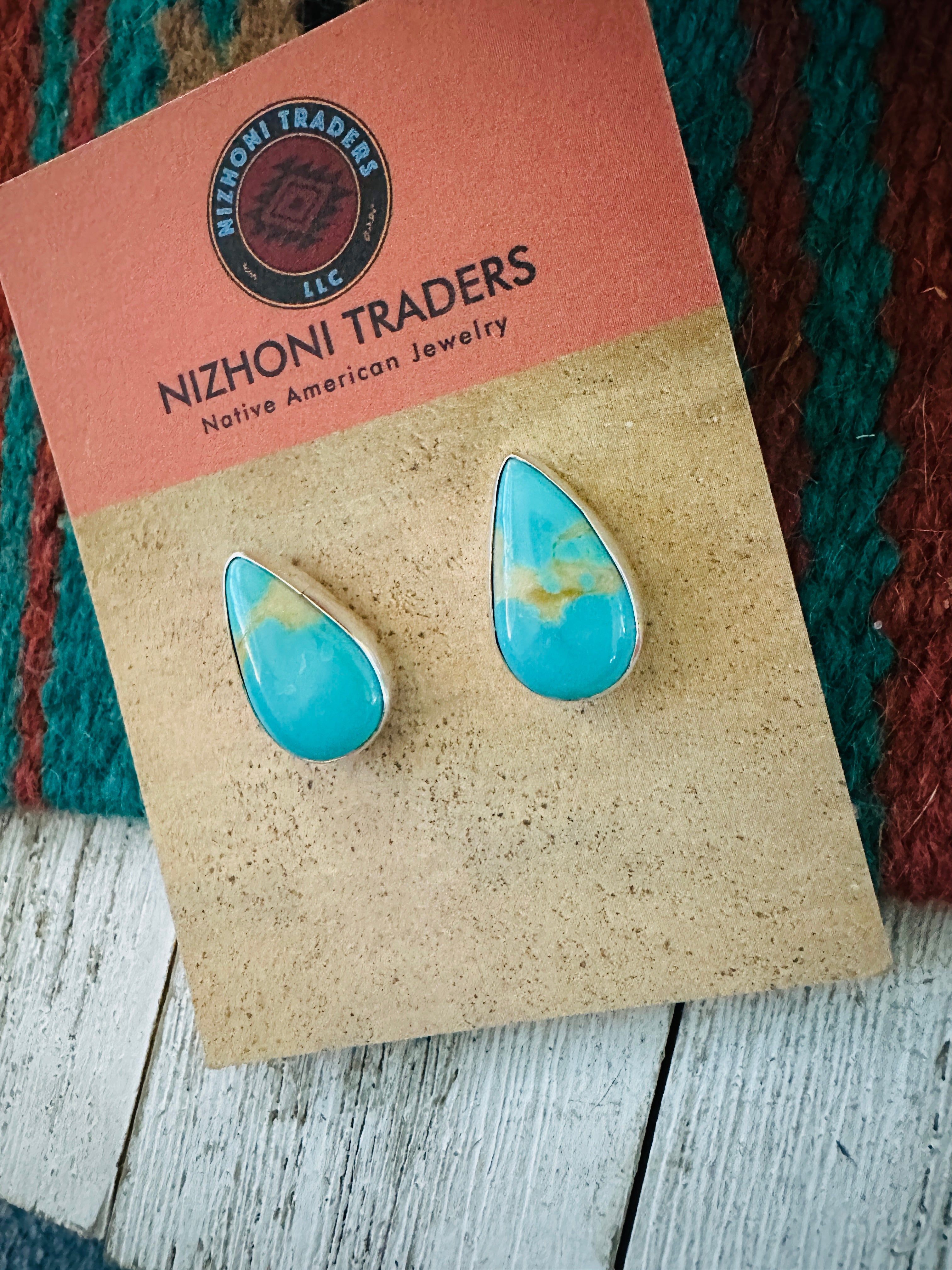 Handcrafted Turquoise & Sterling Silver Teardrop Post Earrings
