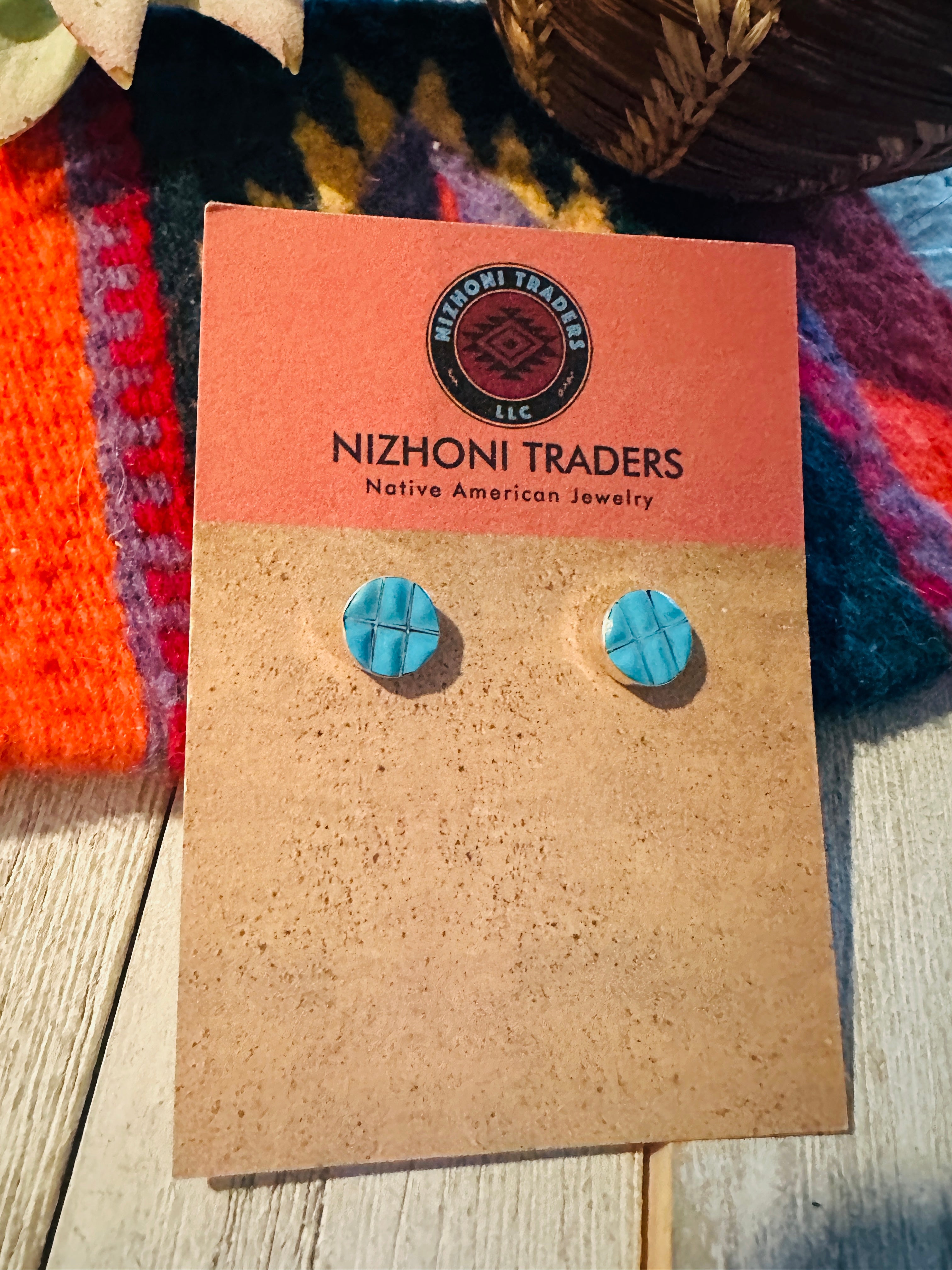 Handcrafted Sterling Silver & Turquoise Inlay Stud Earrings
