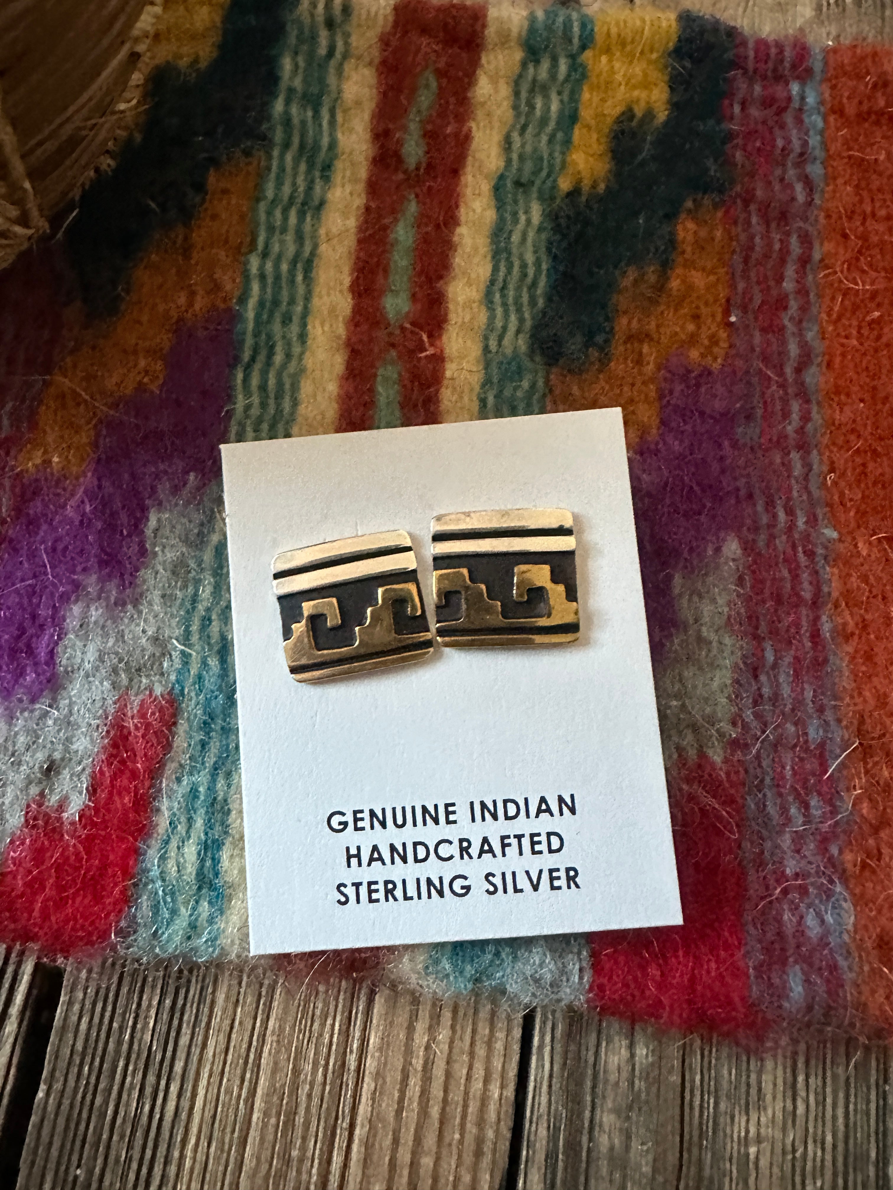 Hand Stamped Sterling Silver and Copper Post Earrings by T & R Singer