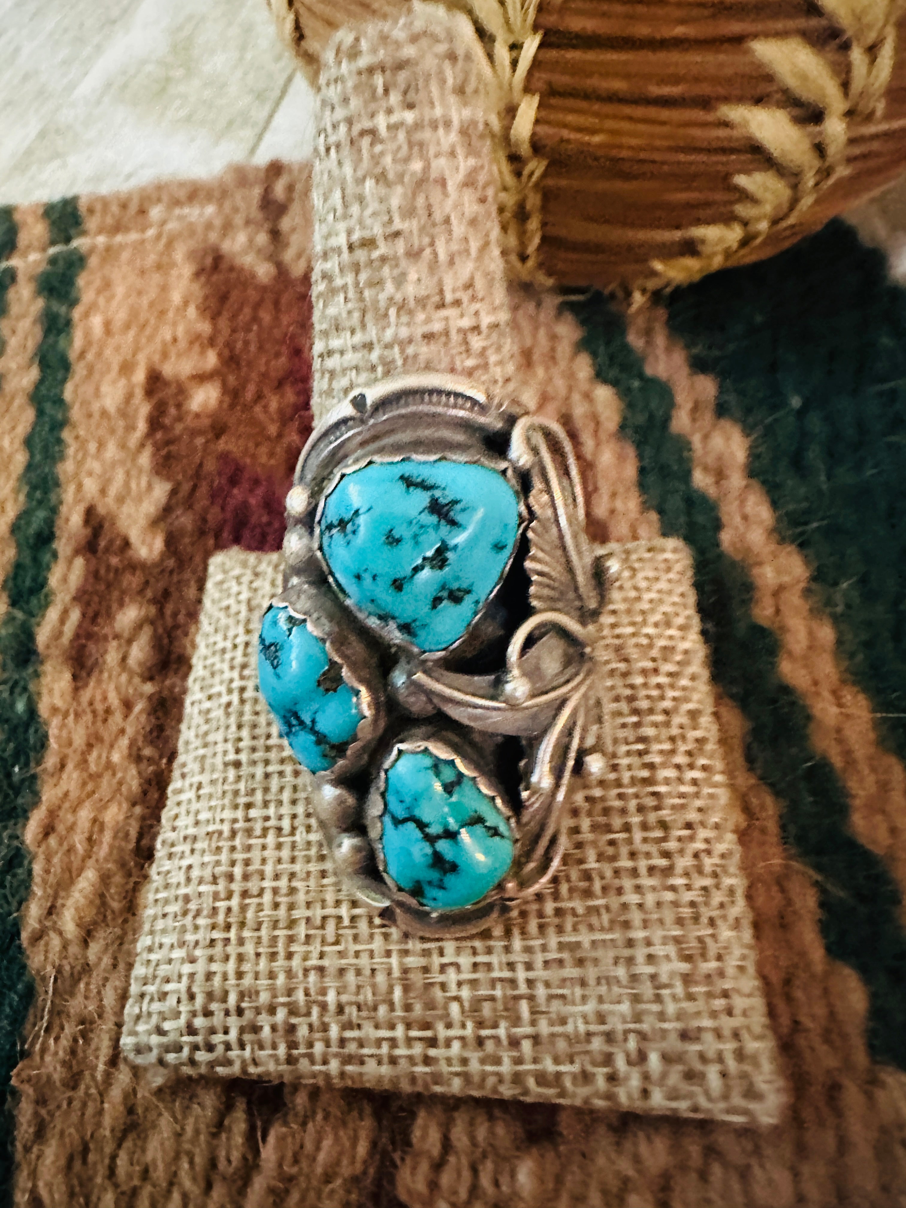 Handcrafted Old Pawn Turquoise and Sterling Silver Ring Size 11.5