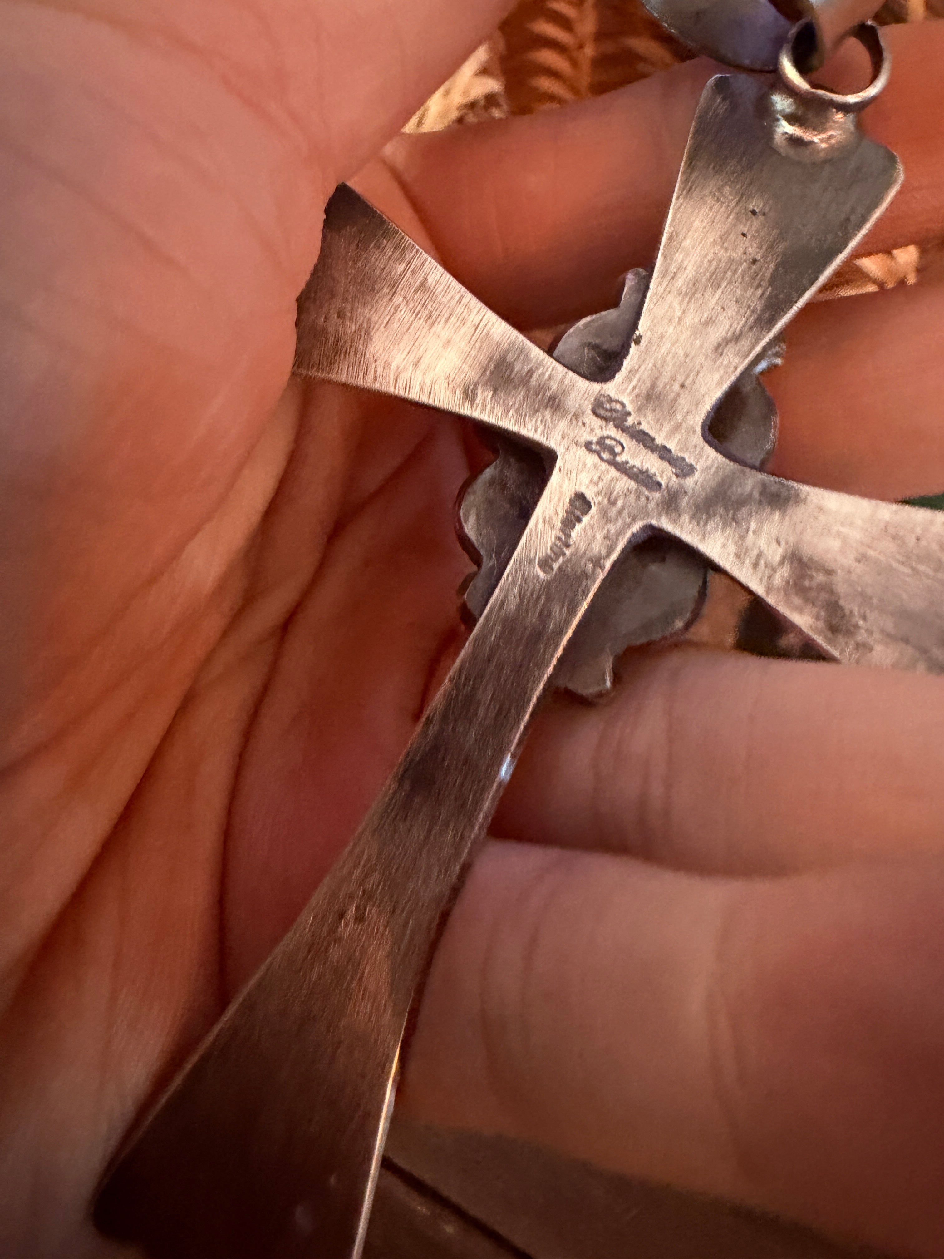 Handcrafted Palomino Turquoise & Sterling Silver Cross Pendant by Chimney Butte
