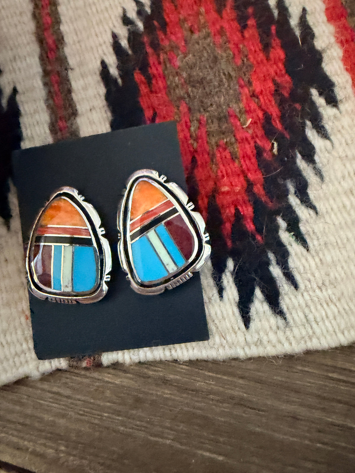 Handcrafted Multi Stone & Sterling Silver Inlay Post Earrings