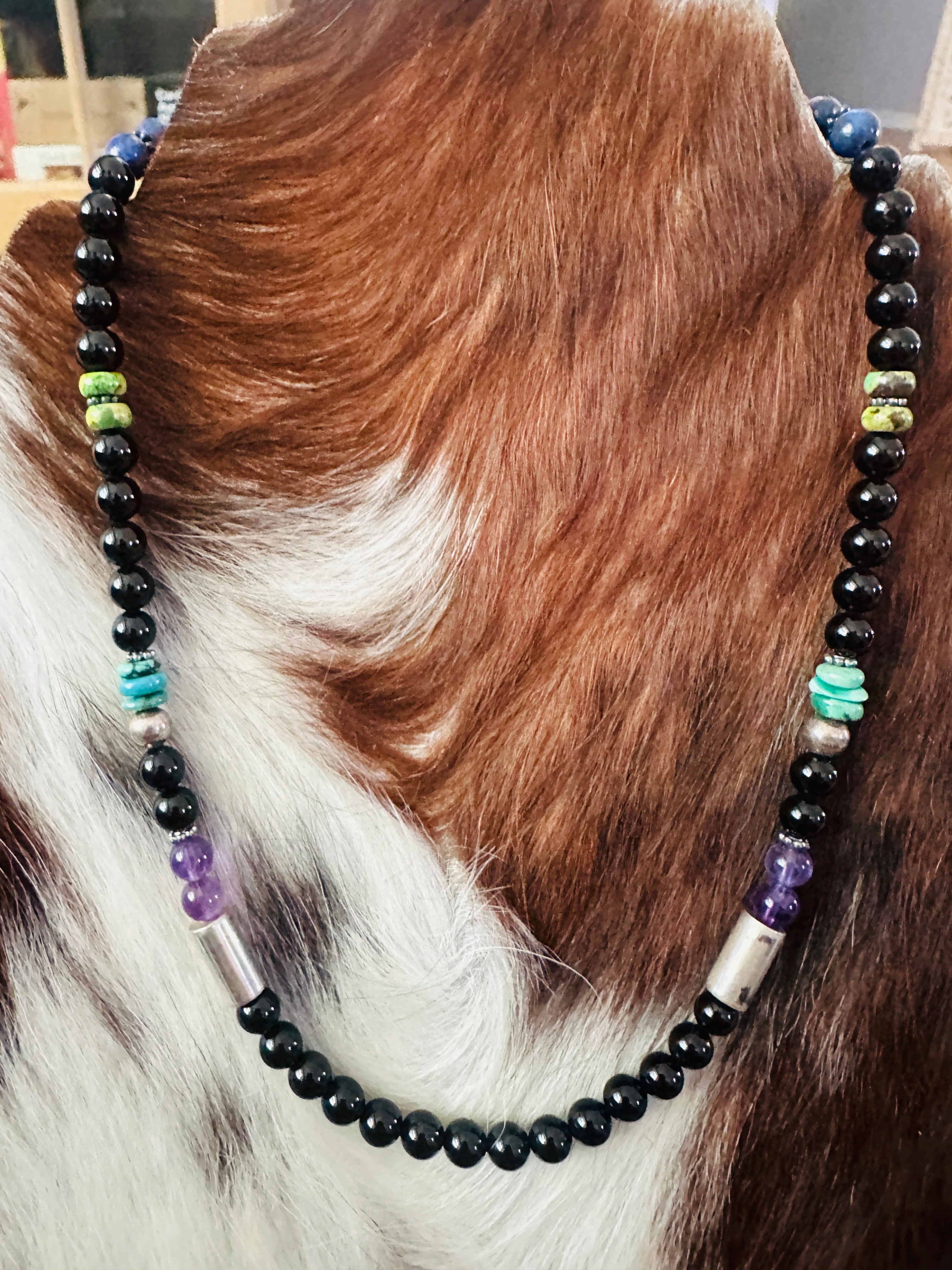 Handcrafted Multi Stone & Sterling Silver Beaded 18” Necklace by T & R Singer