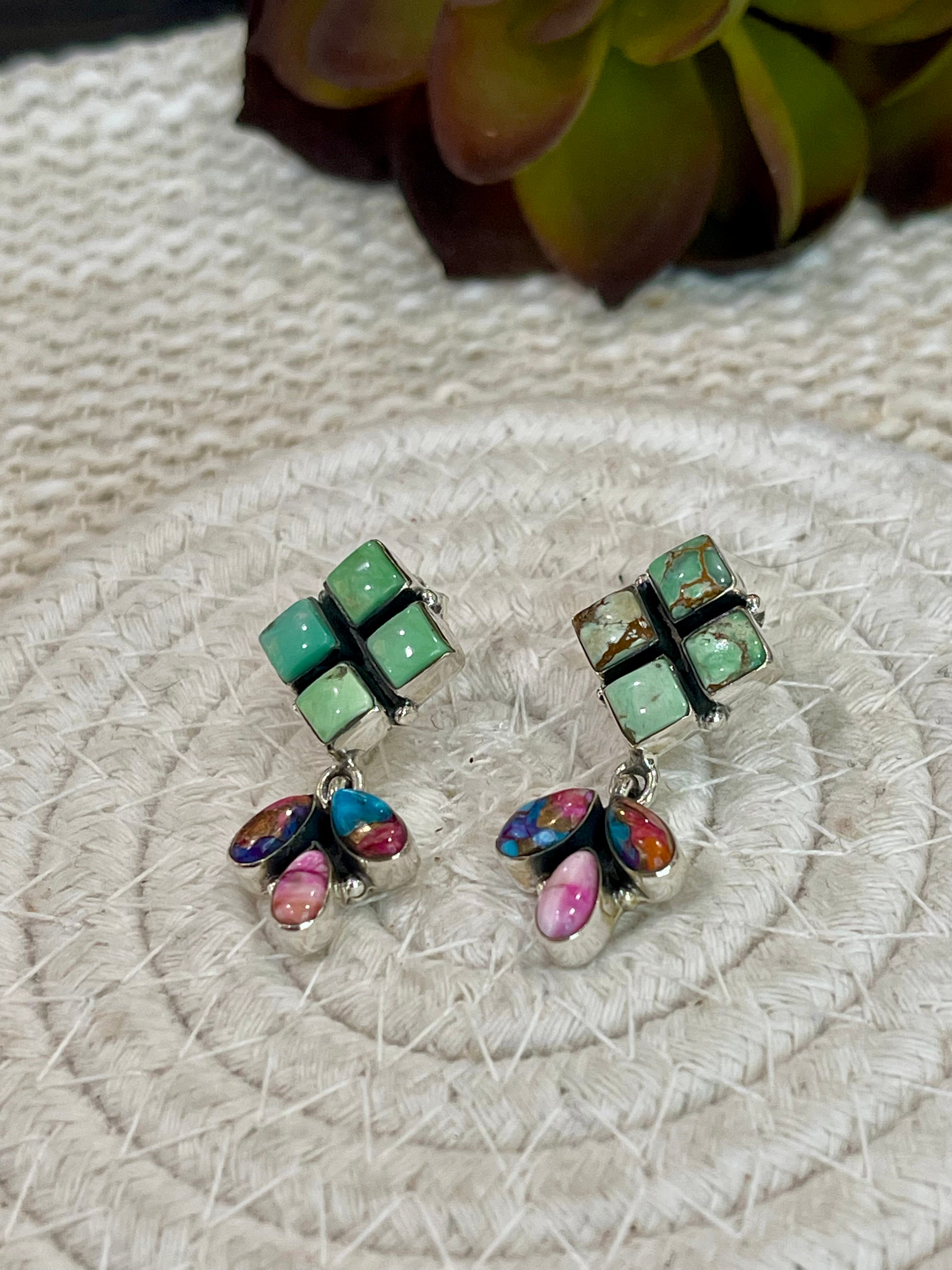 Handmade Pink Dream Mojave , Sterling Silver & Palomino Post Dangles