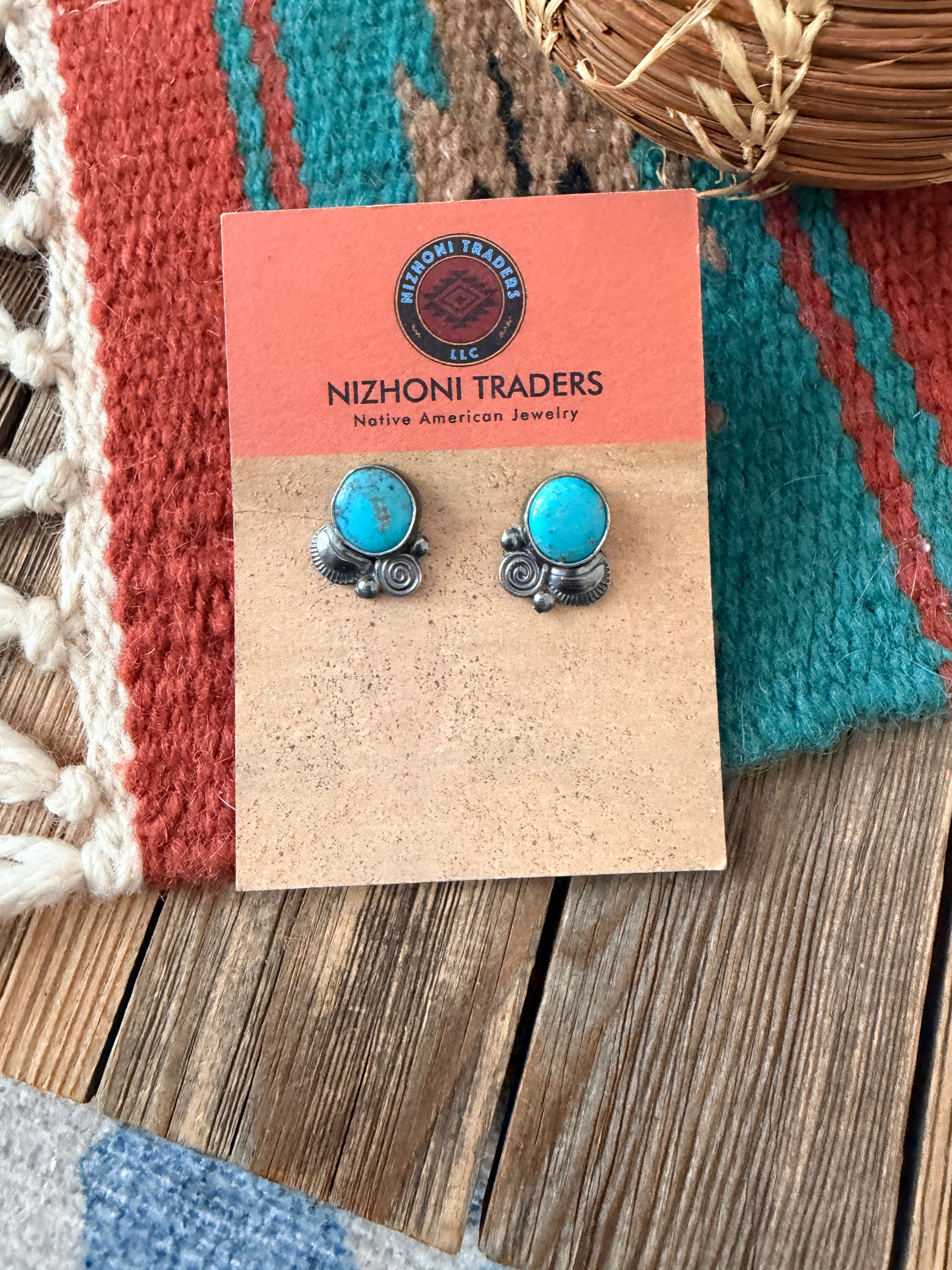 Handcrafted Turquoise And Sterling Silver Stud Earrings by Jacqueline Silver