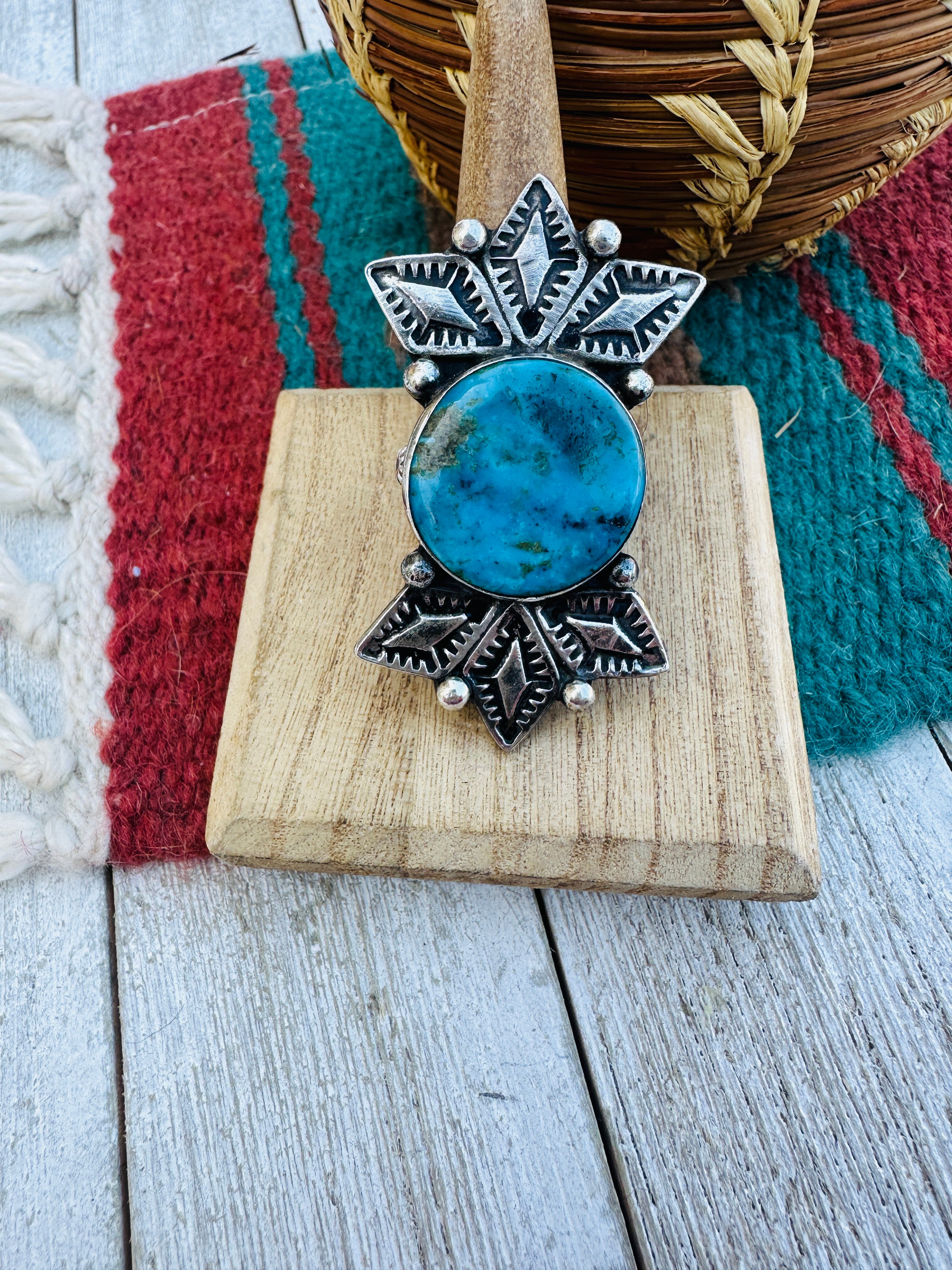 Handmade Artisan Sterling Silver & Kingman Turquoise Ring, Size 8.5