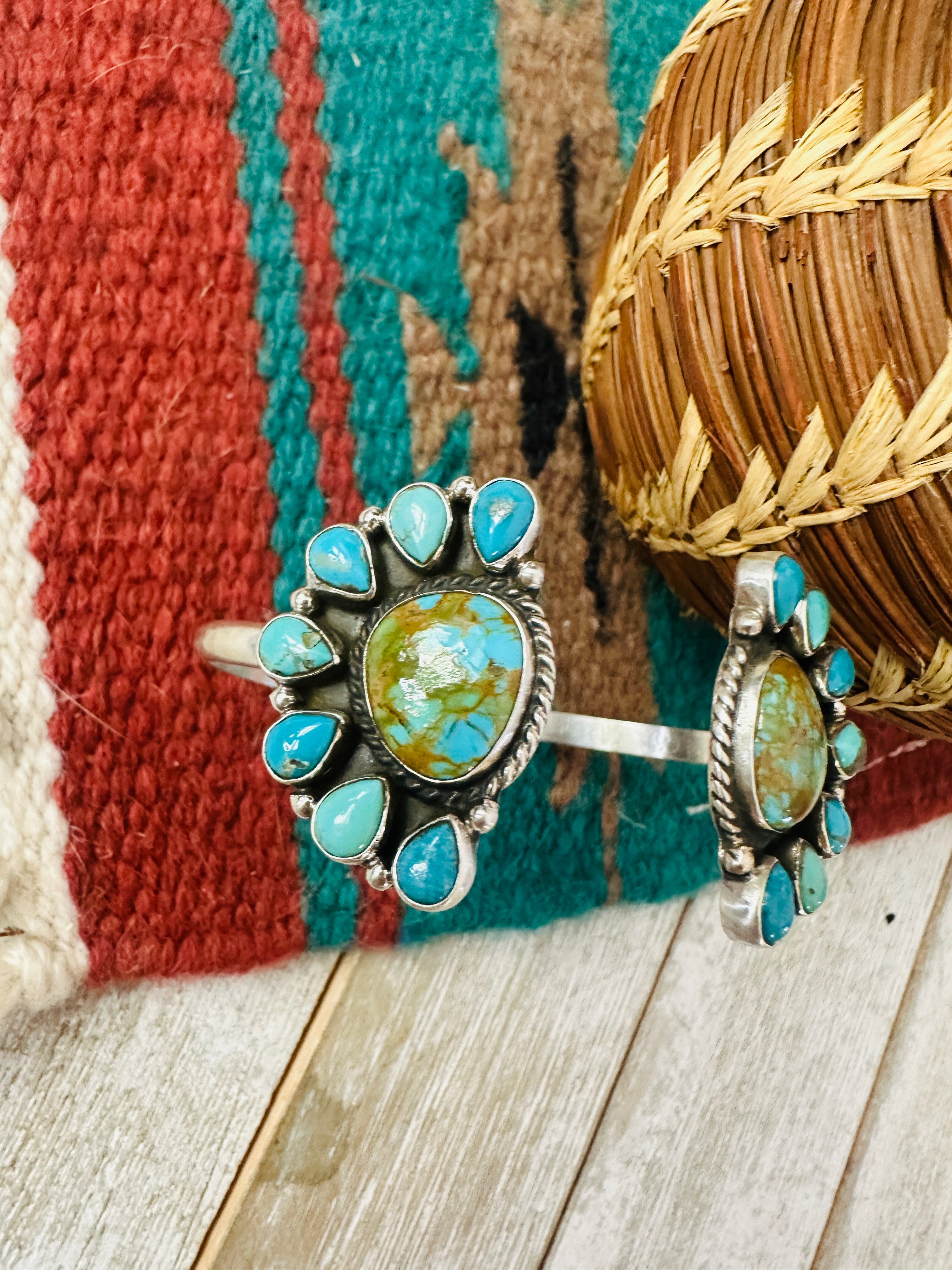 Handcrafted Turquoise & Sterling Silver Floating Cuff Bracelet /