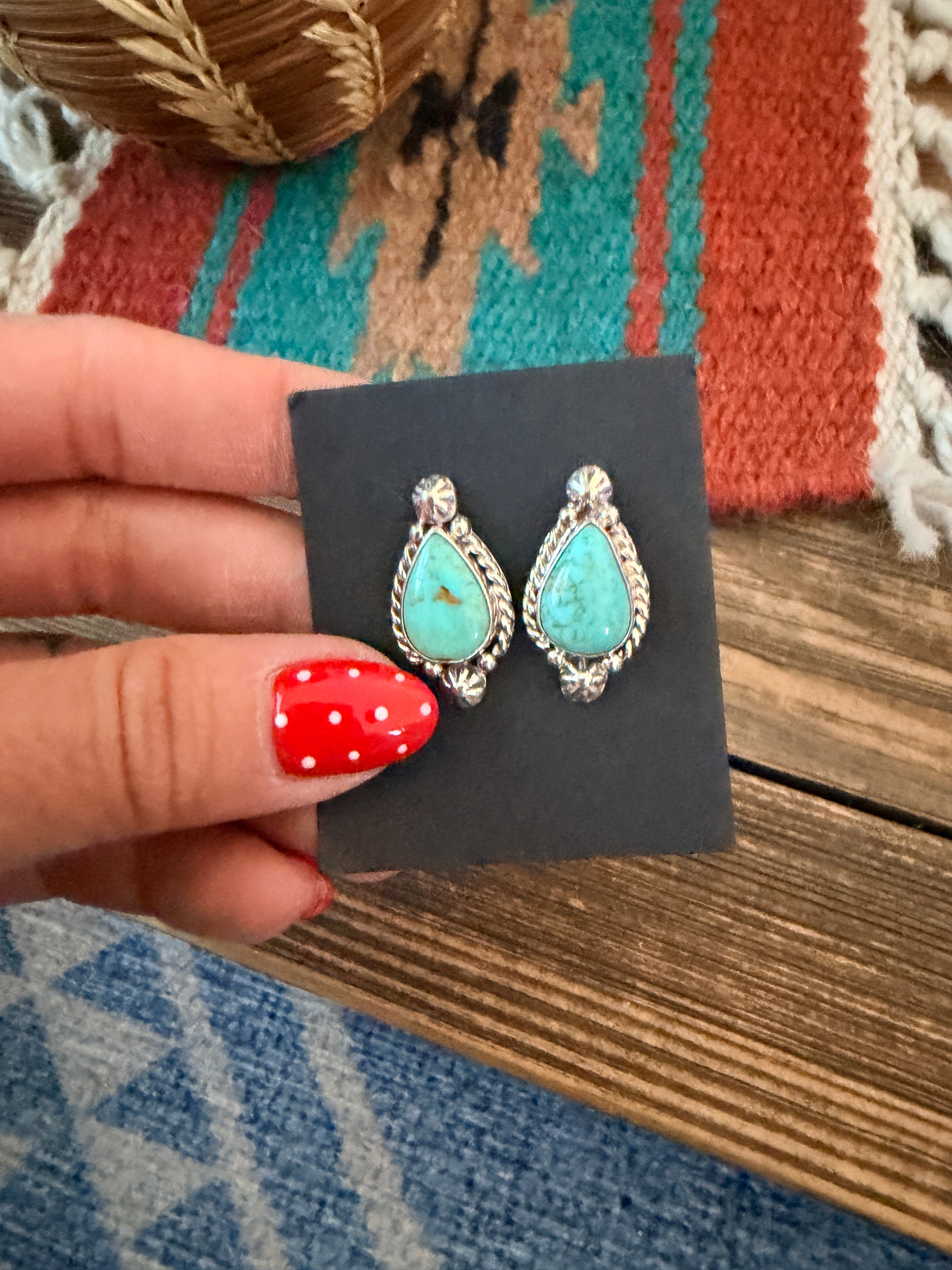Handcrafted Turquoise & Sterling Silver Post Earrings