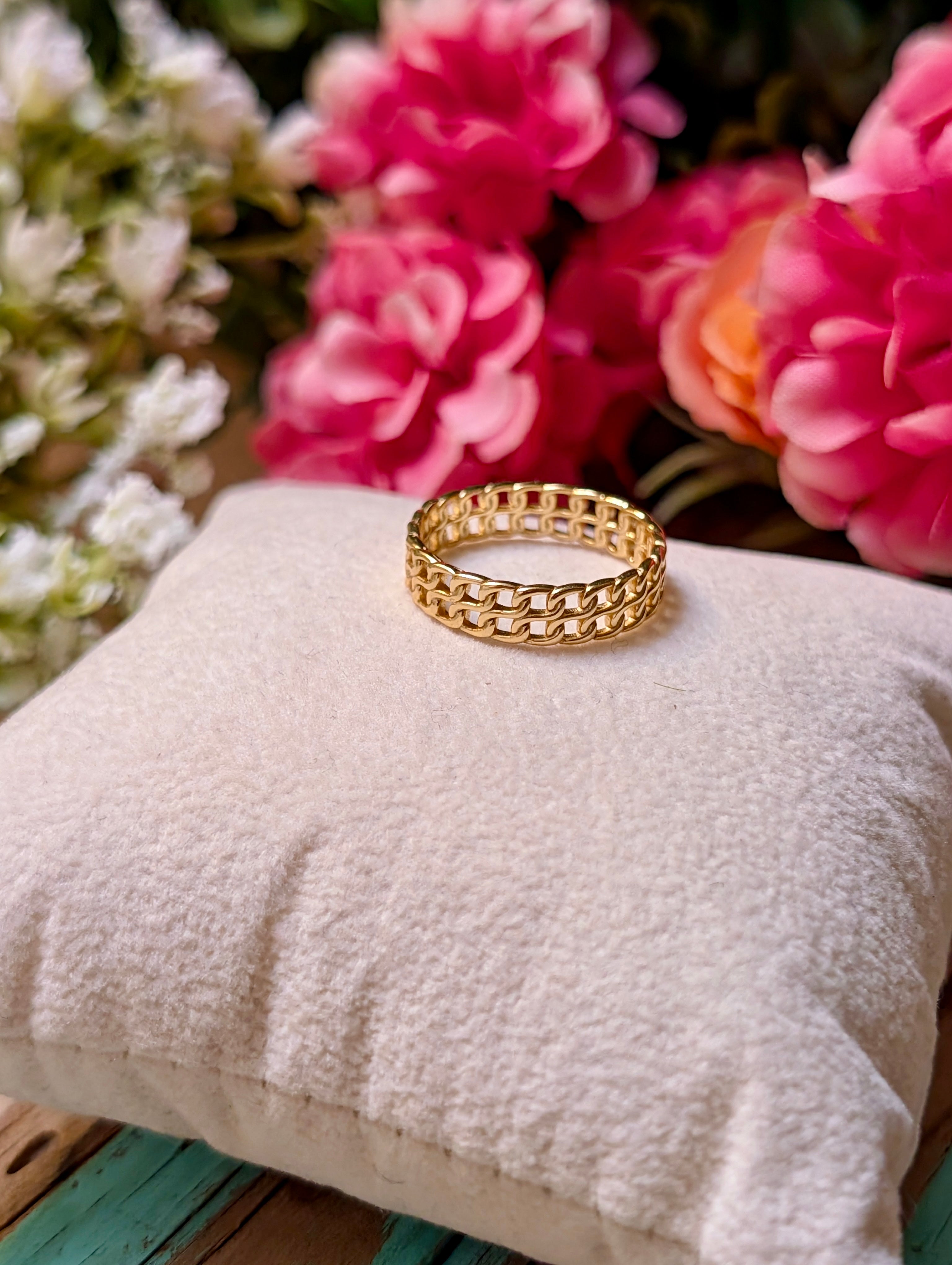 14k Gold Plated 2 Row Chain Ring