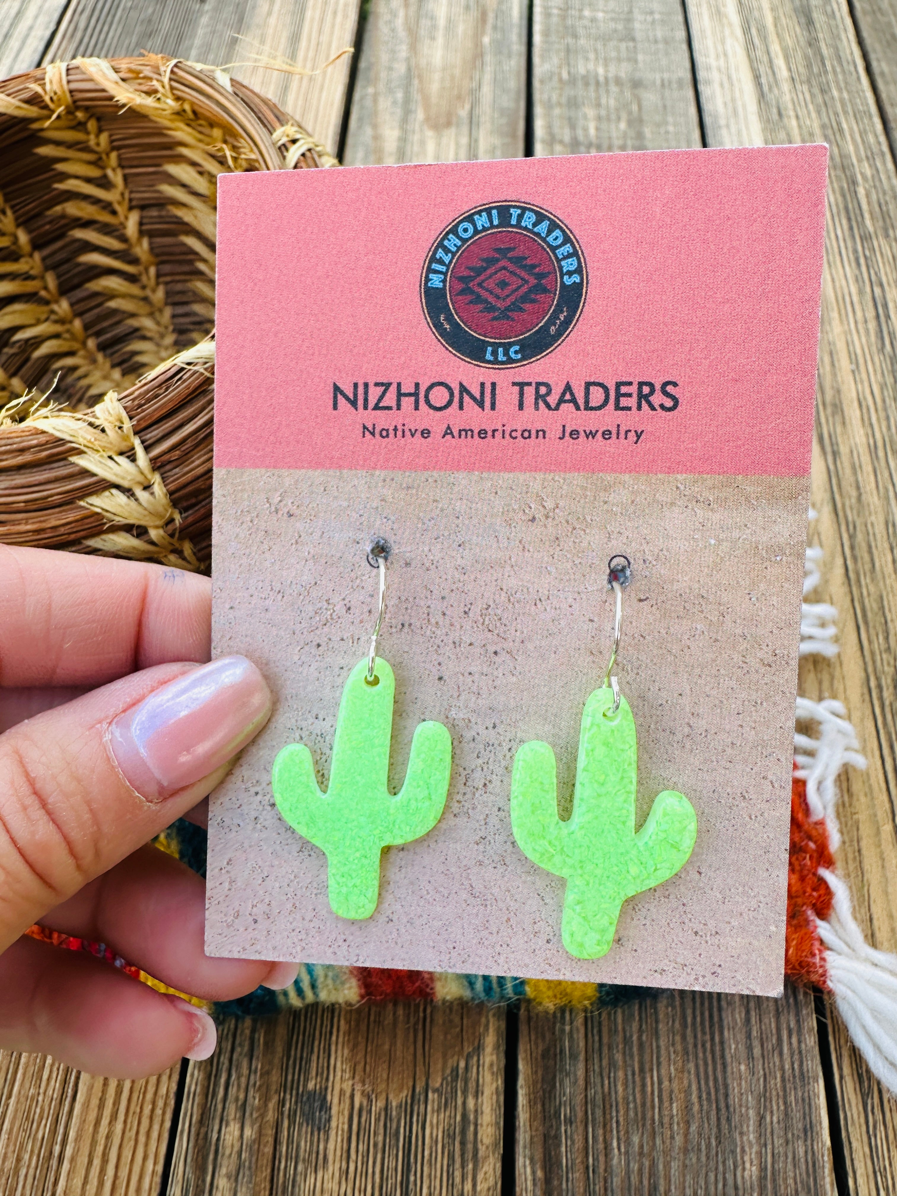 Handcrafted Sterling Silver & Opal Cactus Dangle Earrings