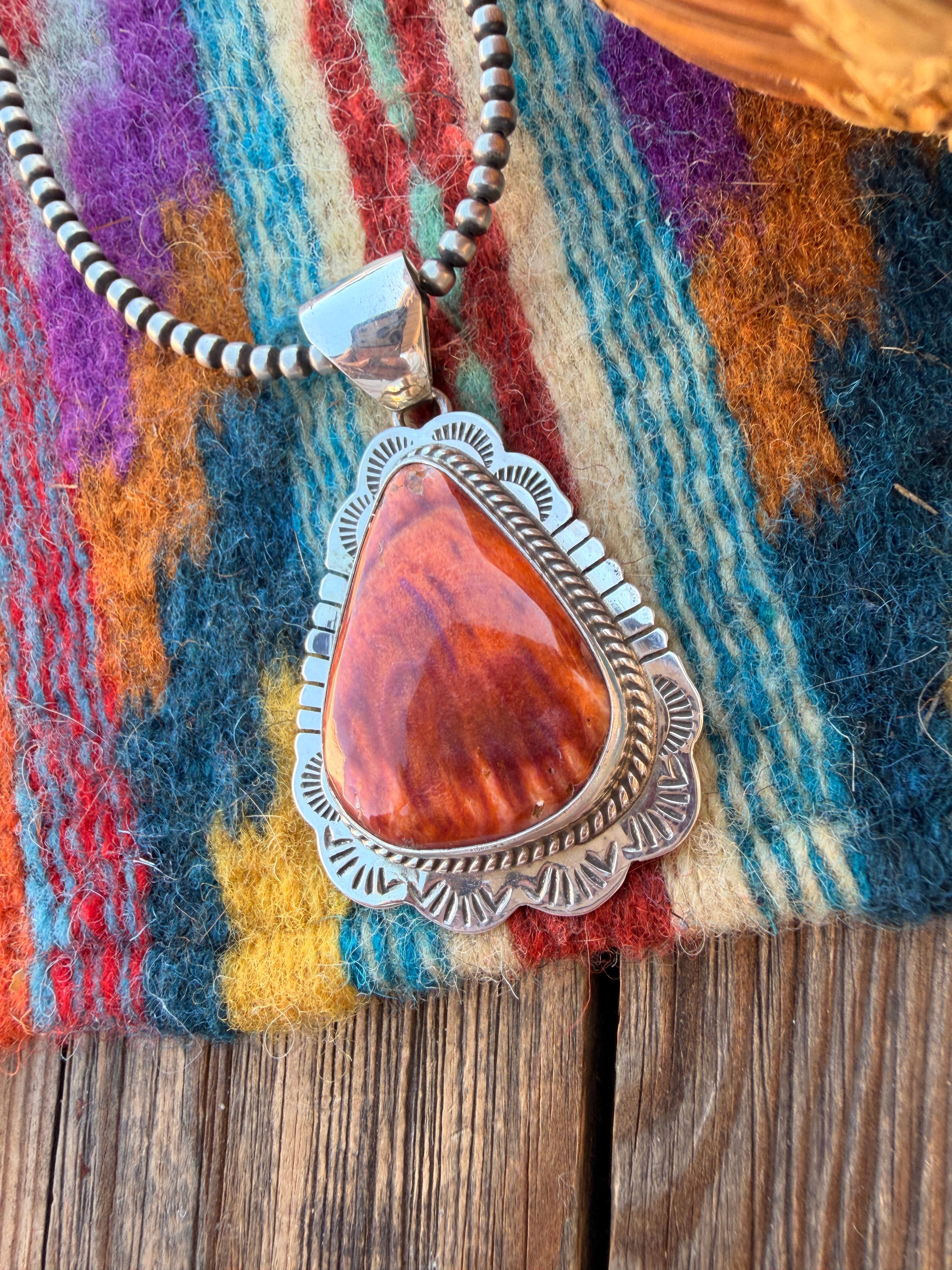 Handcrafted Sterling Silver & Orange Spiny Pendant by Patrick Skeets