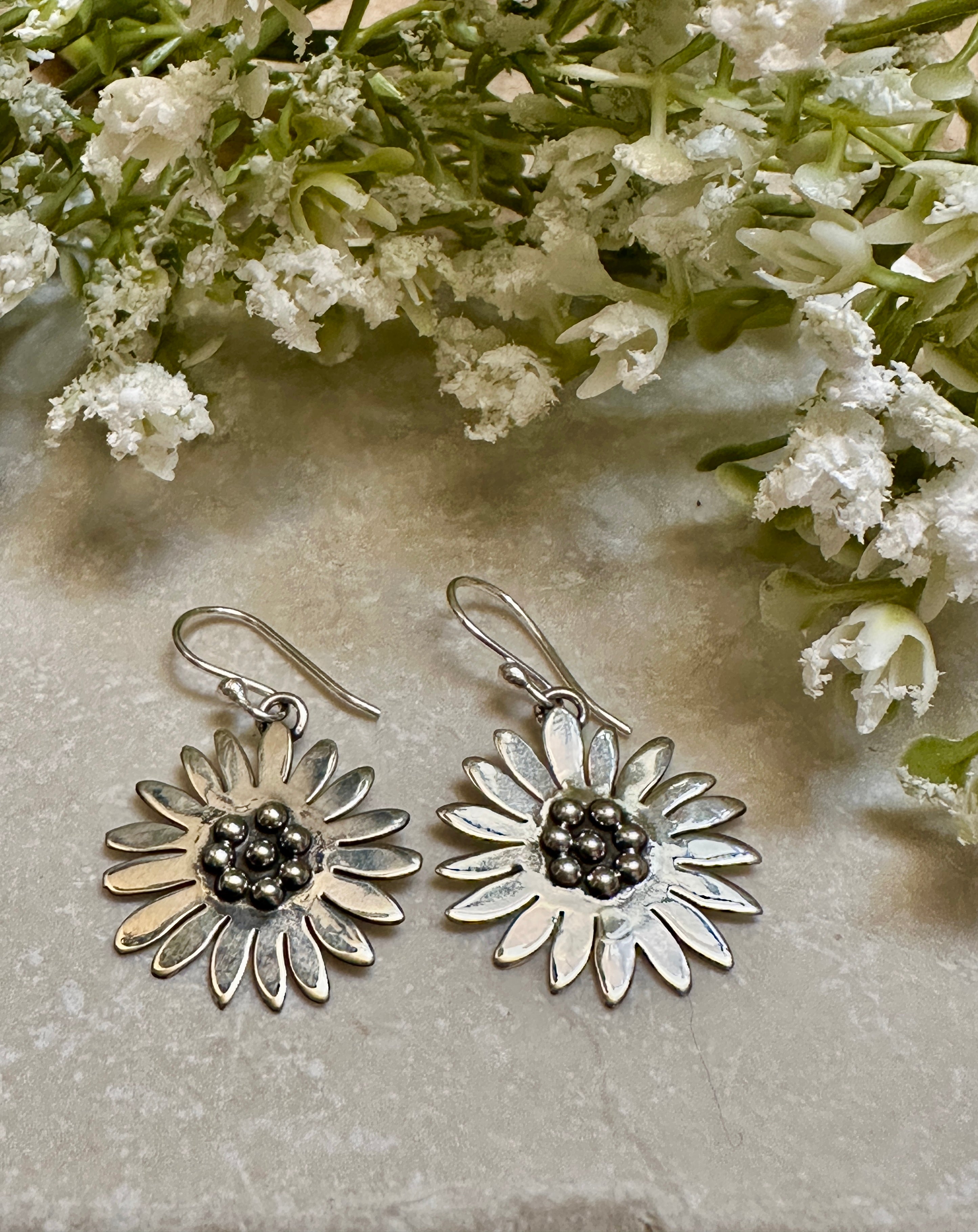 Sterling Silver Sunflower Hook Earrings