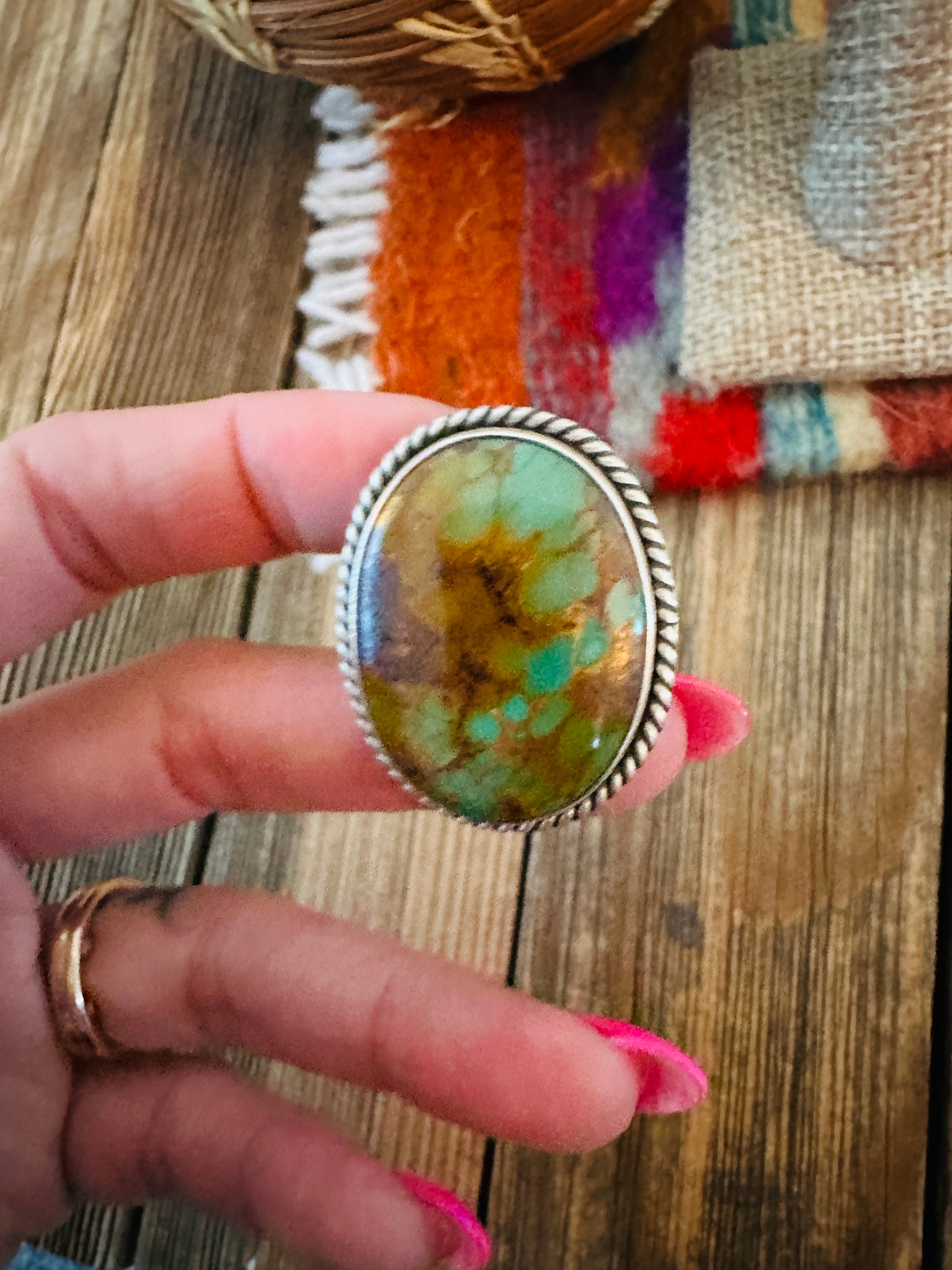 Handcrafted Turquoise & Sterling Silver Ring by Patrick Yazzie Size 10