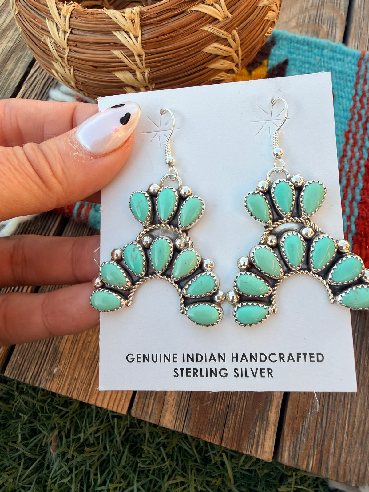 Handcrafted Turquoise & Sterling Silver Cluster Naja Dangle Earrings