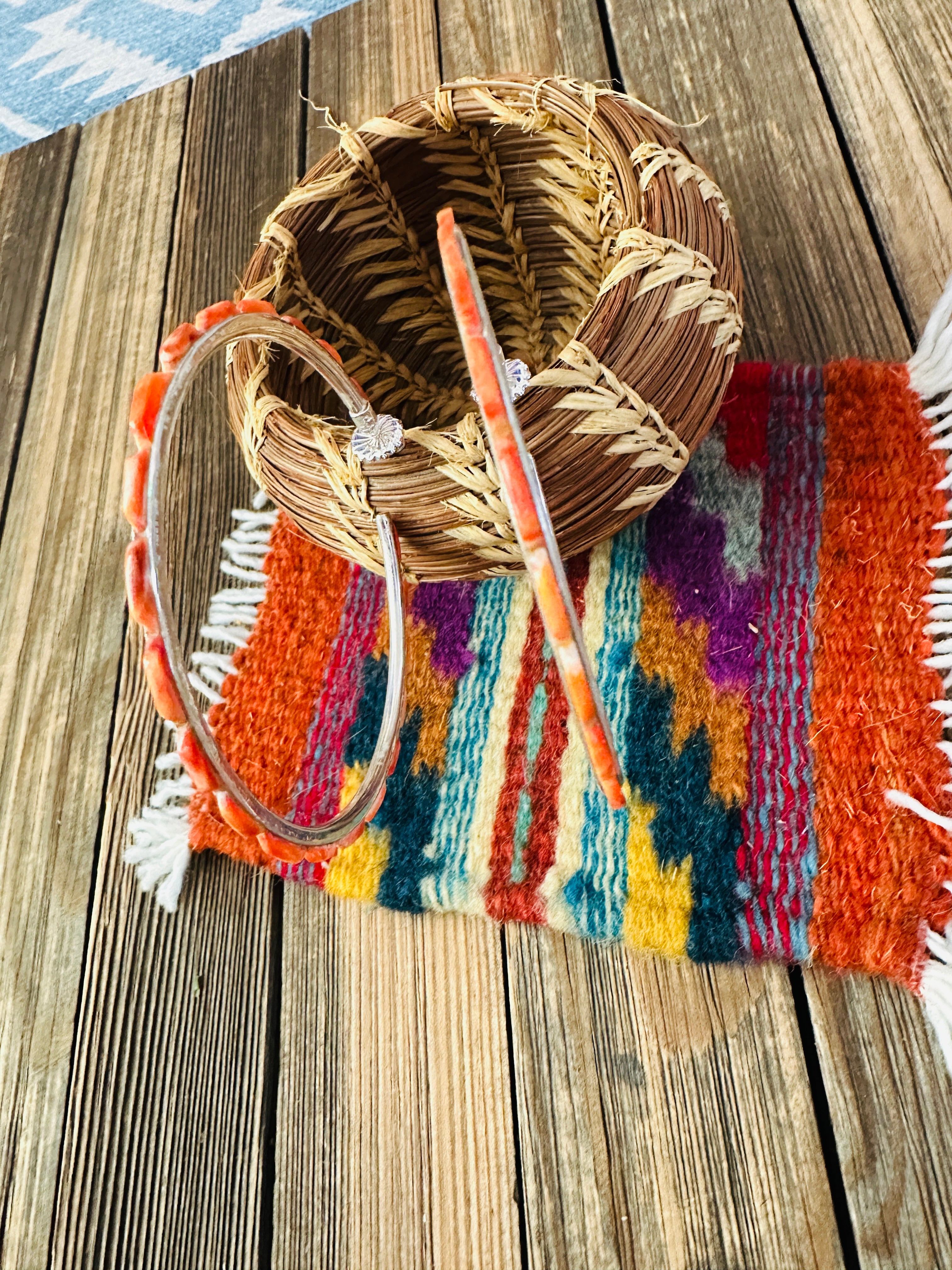 Handcrafted Spiny Oyster & Sterling Silver Hoop Earrings by Federico Jimenez