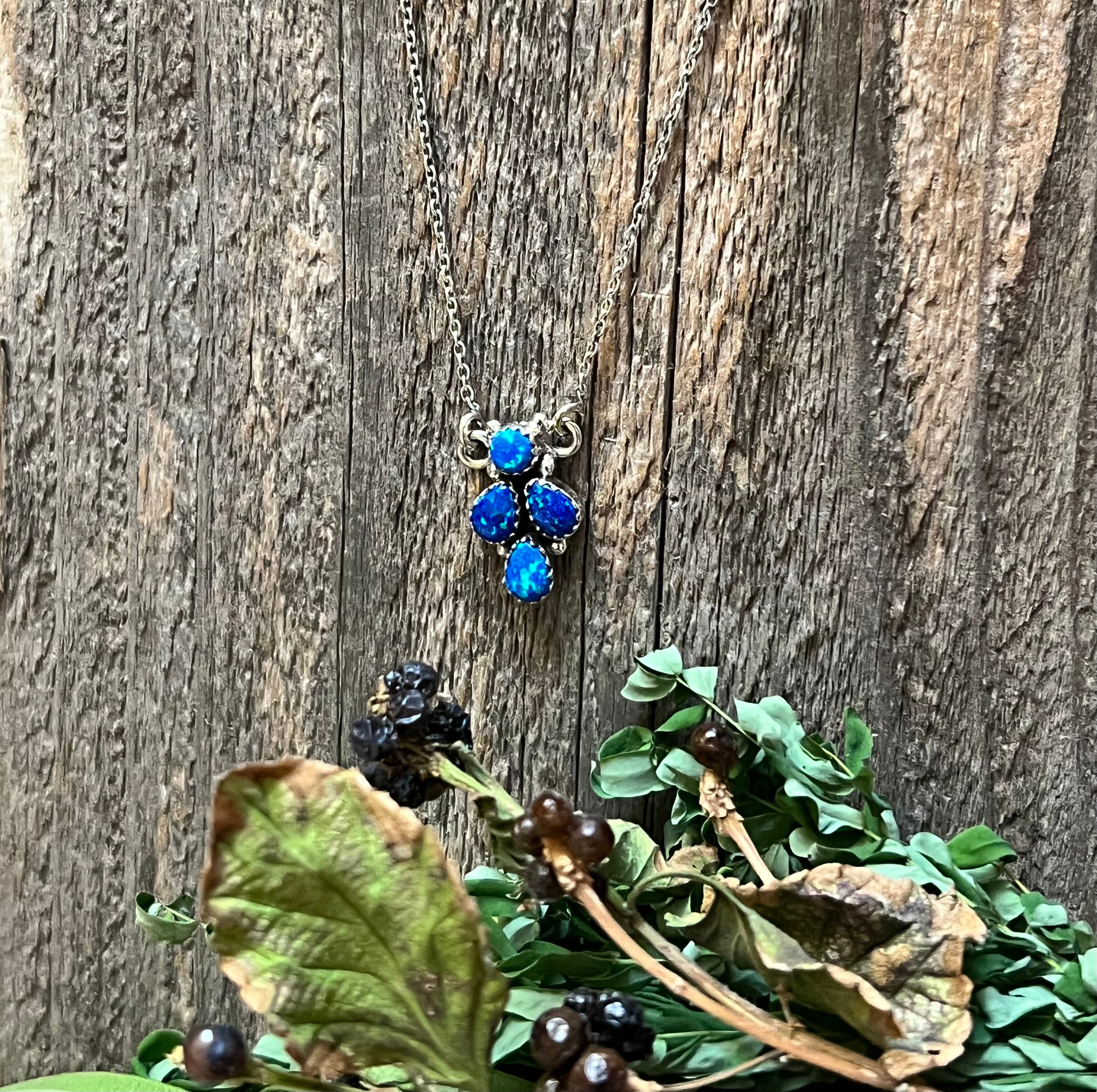 Handmade Blue Opal Tear Drop Sterling Silver Necklace