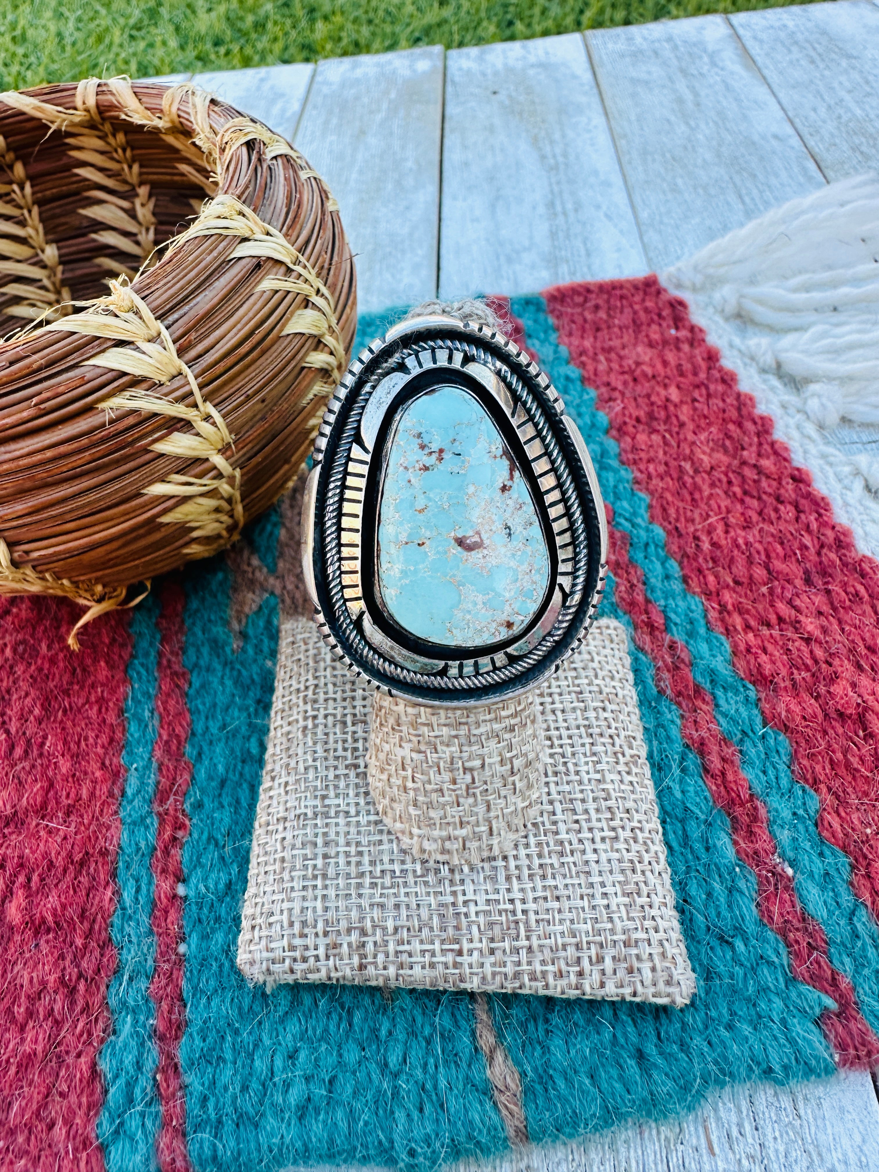 Handcrafted Dry Creek Turquoise & Sterling Silver Ring Size 6