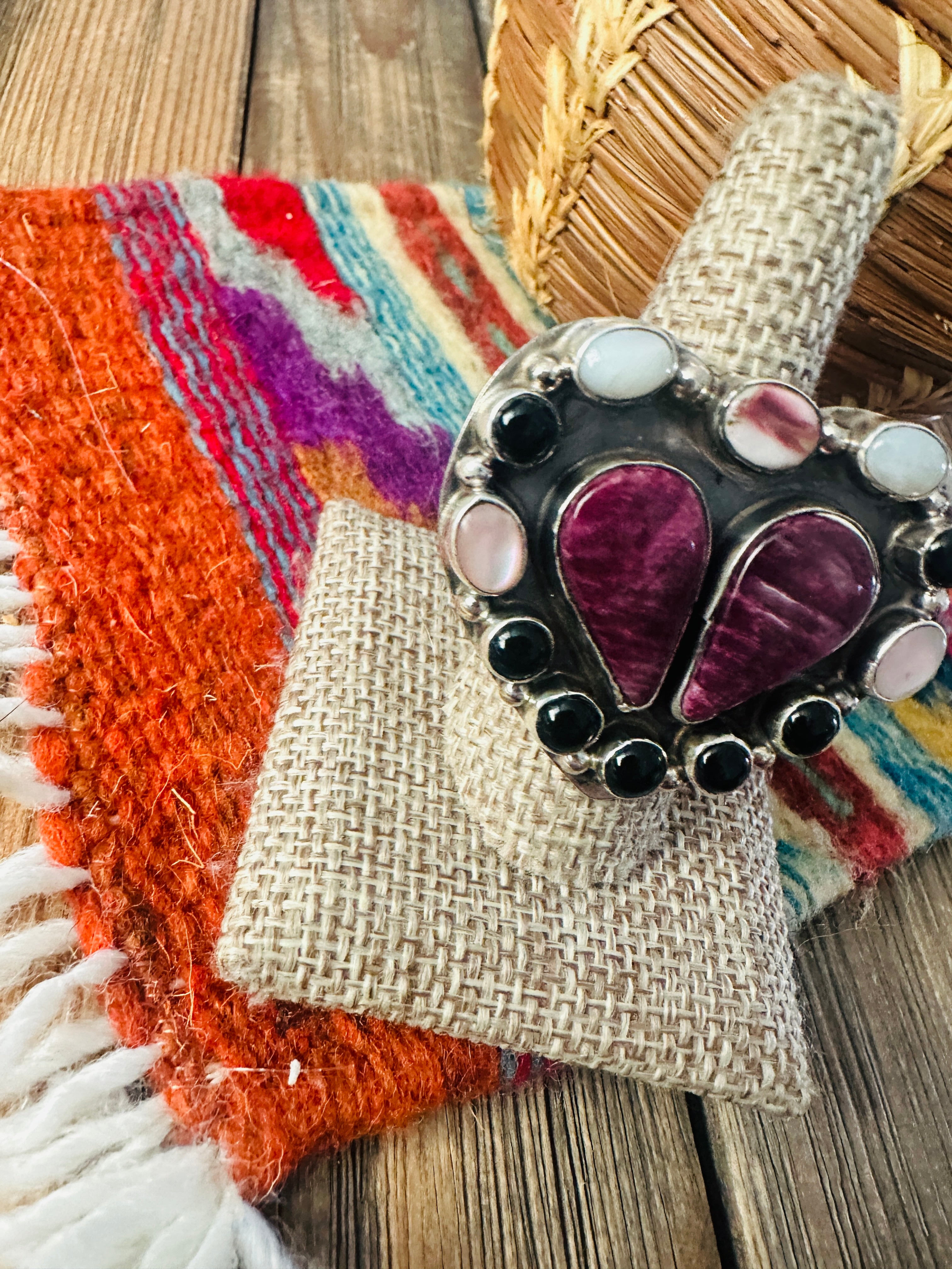 Handcrafted Multi Stone & Sterling Silver Adjustable Heart Ring by Jacqueline Silver