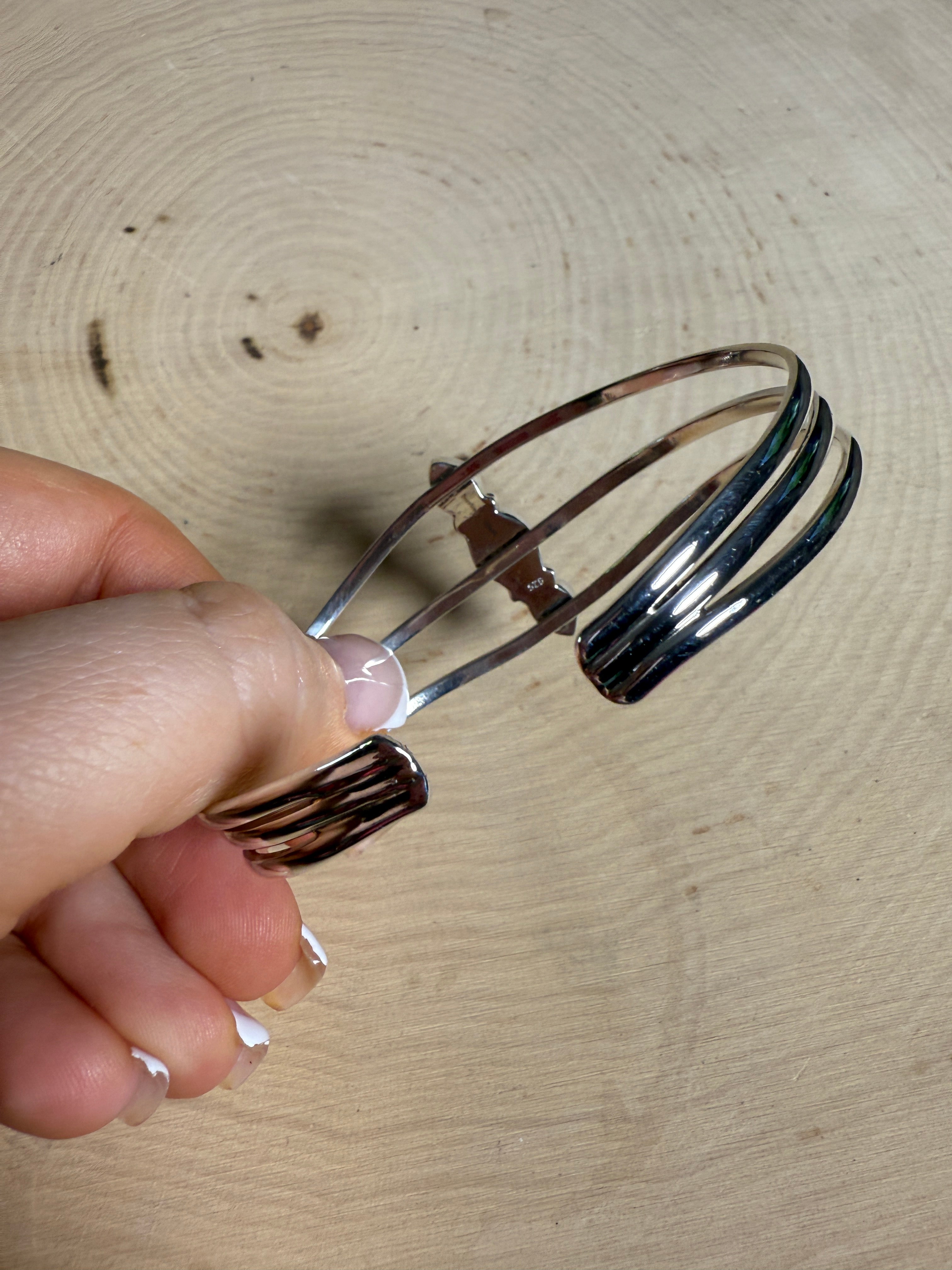 Handmade White Buffalo & Sterling Silver 3 Stone Adjustable Cuff Bracelet