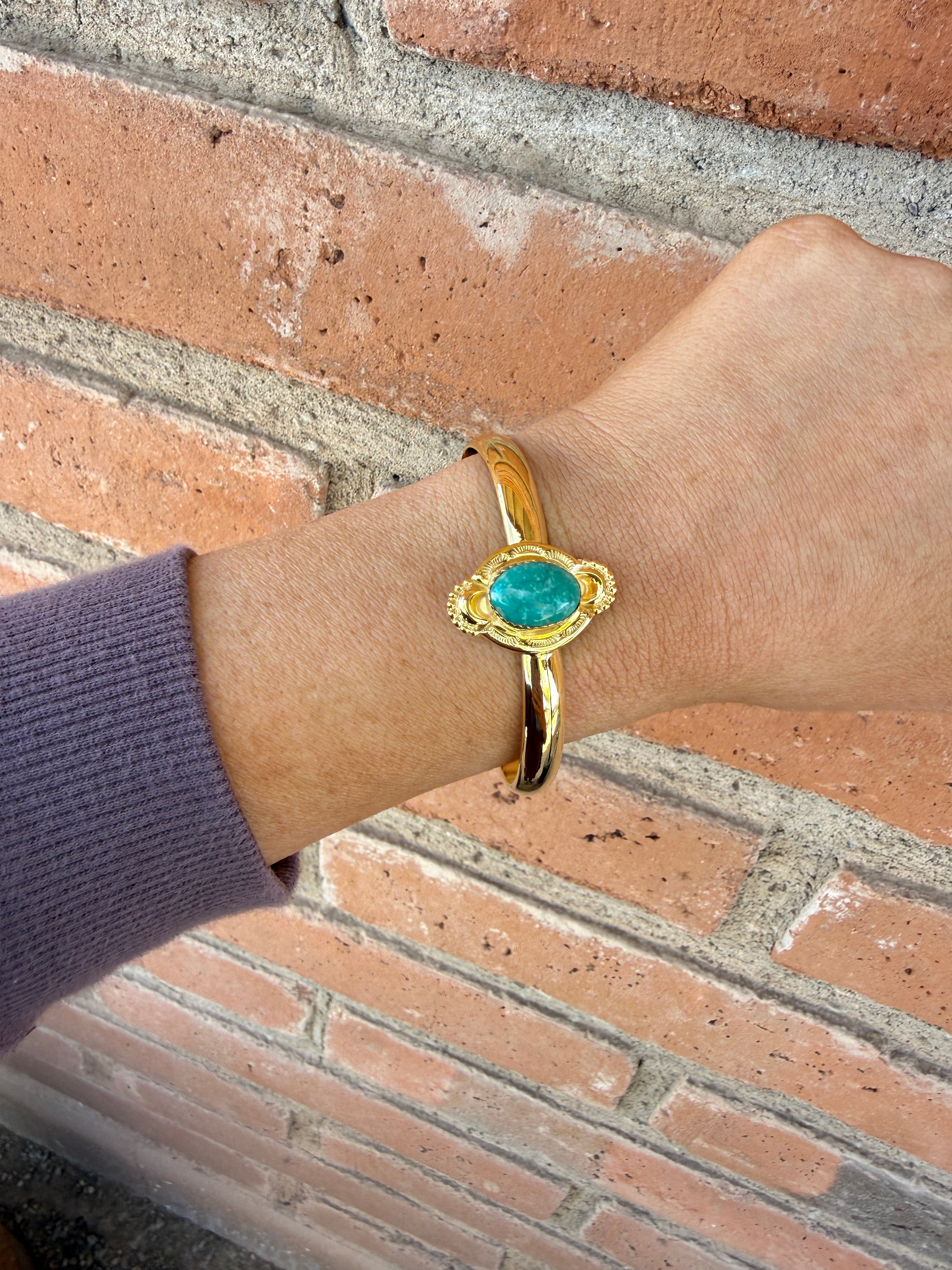 “The Golden Collection” Handmade Gold Plated Sterling Silver Natural Sonoran Mountain Turquoise Bracelet style 2