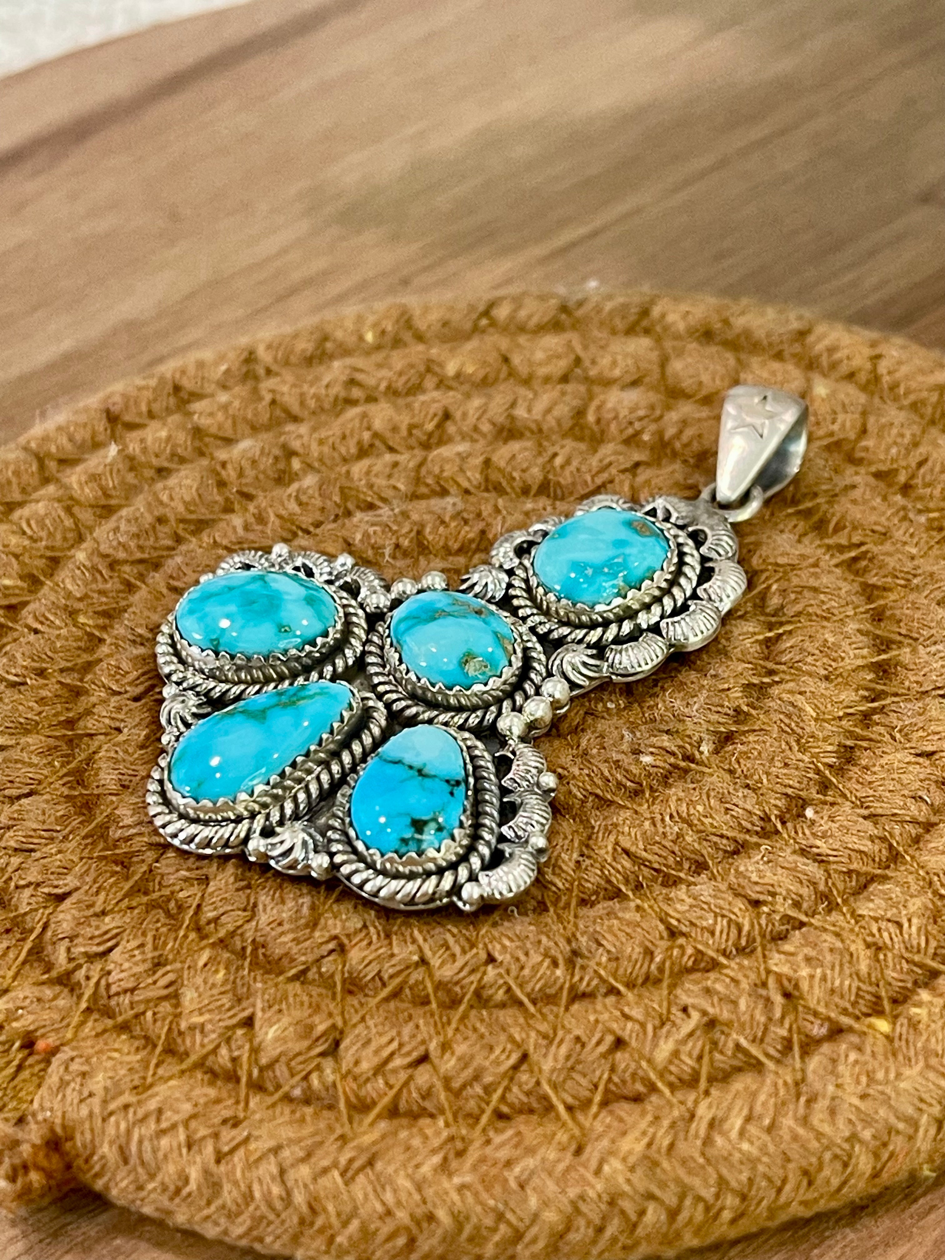Gorgeous Handmade Sterling Silver & South Hill Sonoran Turquoise Cluster Pendant