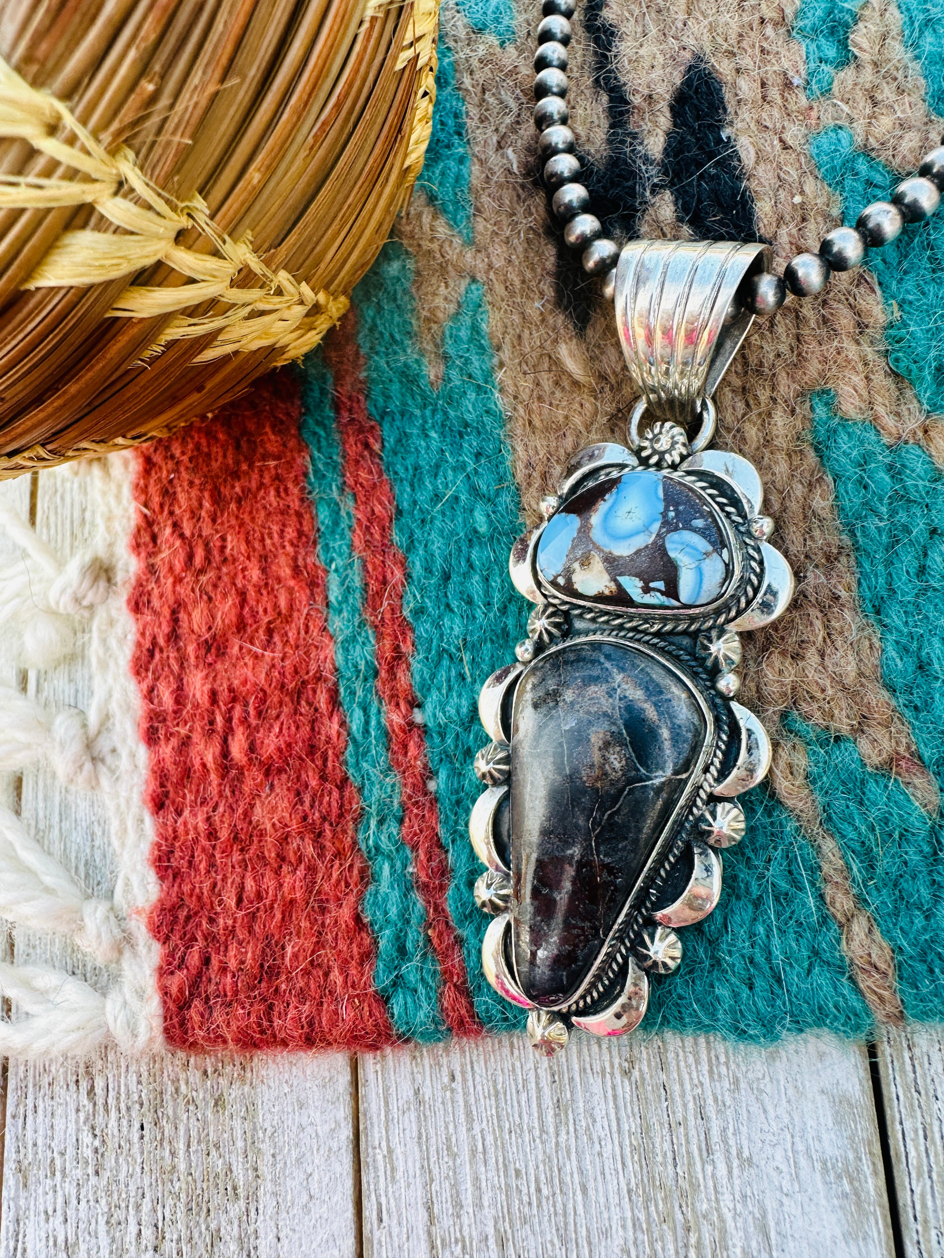 Handcrafted Sterling Silver & Multi Turquoise Pendant