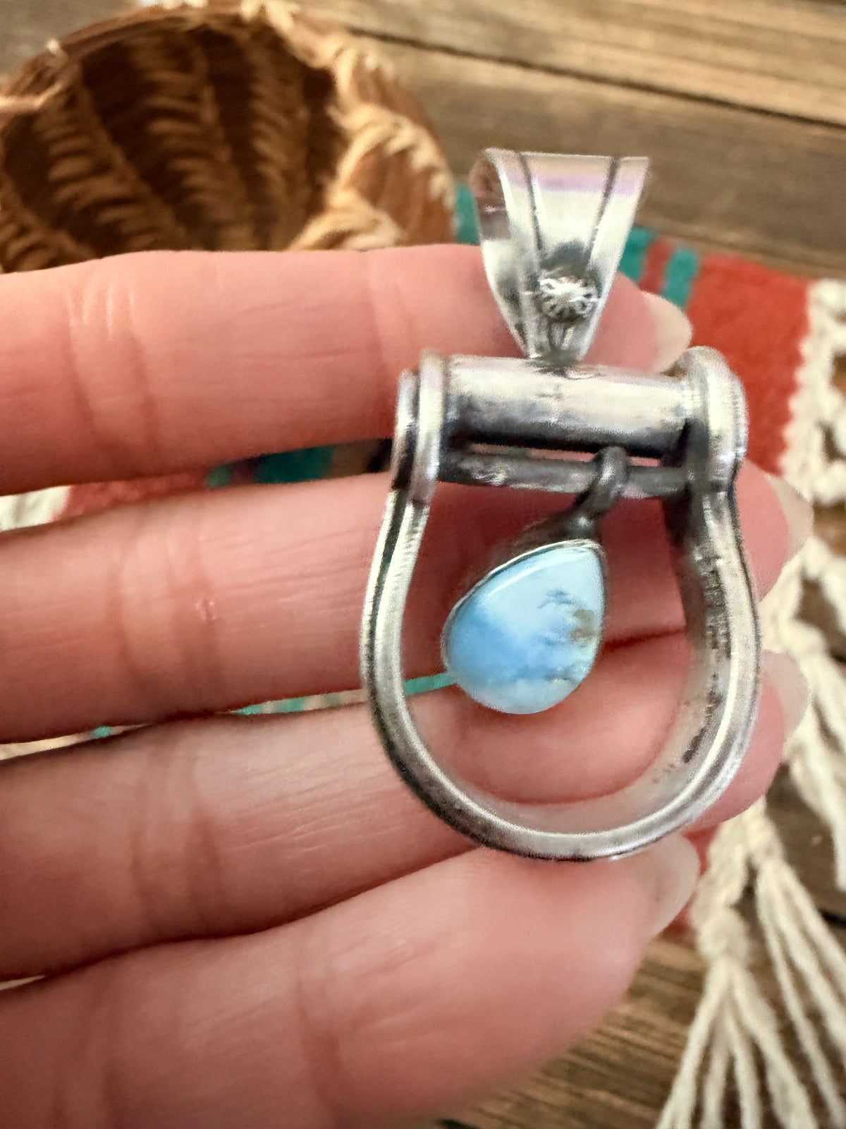 Handcrafted Sterling Silver & Turquoise Stirrup Pendant by Charles Johnson