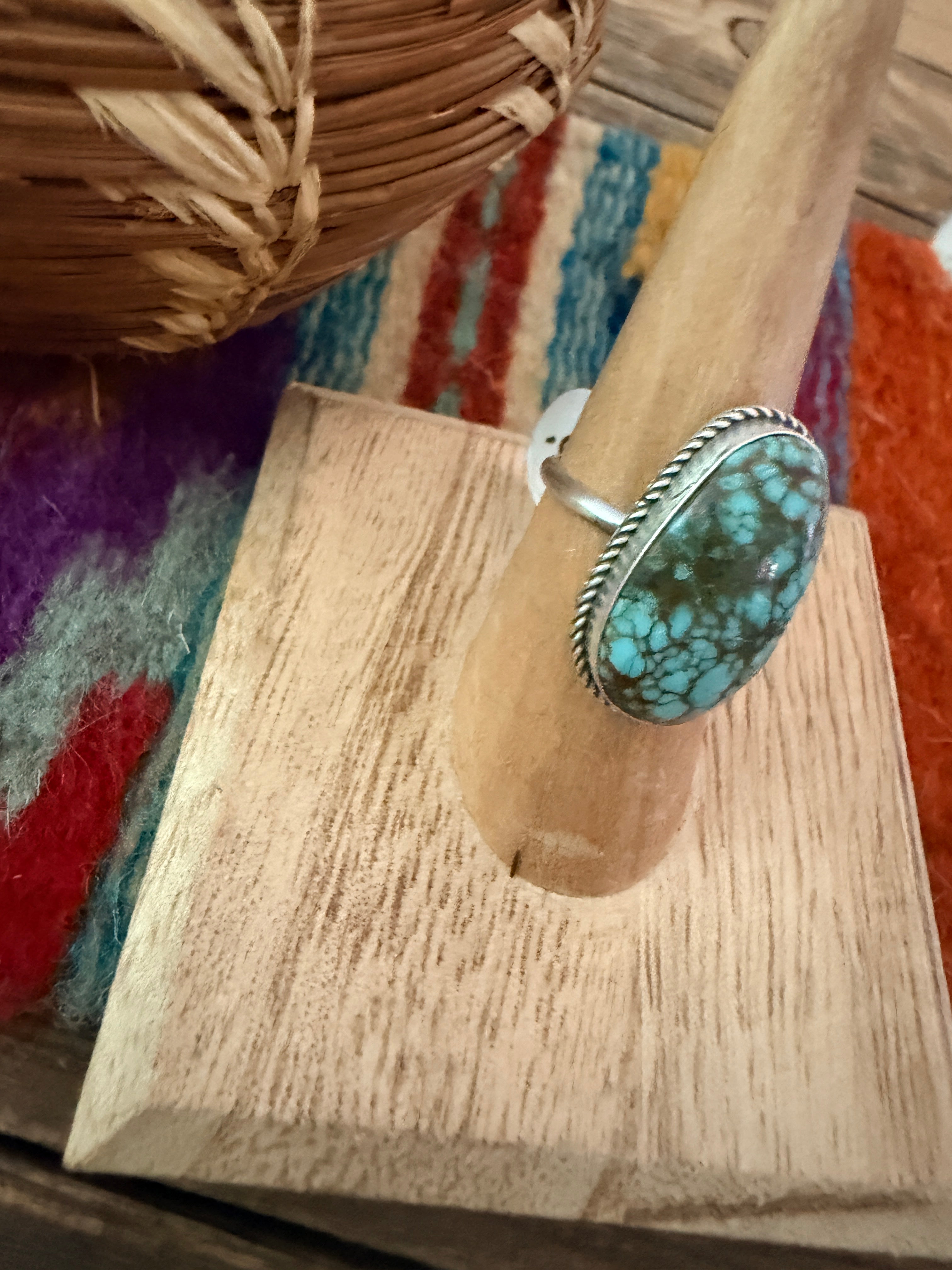 Handcrafted Turquoise & Sterling Silver Ring Size 7