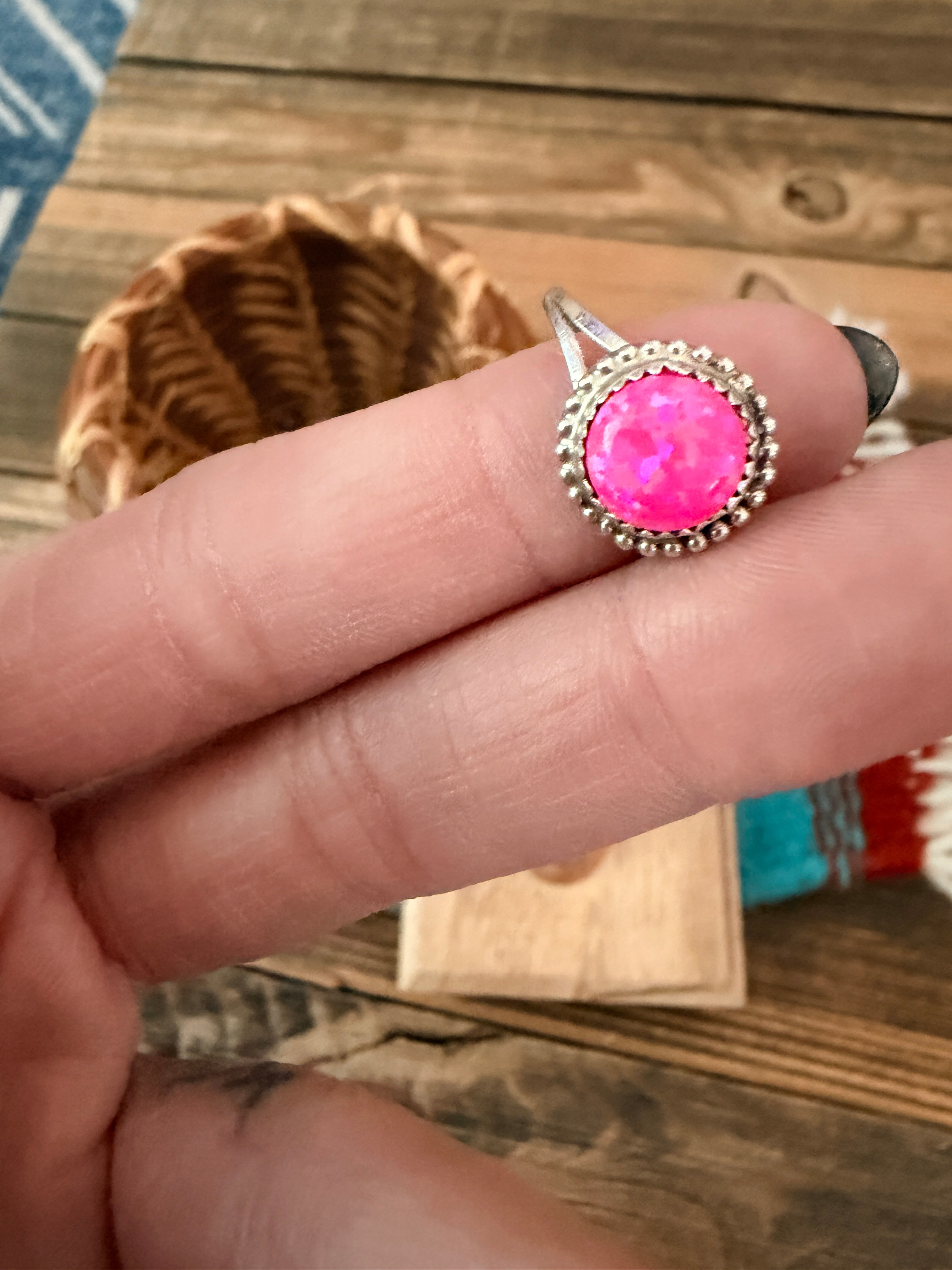Handcrafted Pink Opal & Sterling Silver Ring