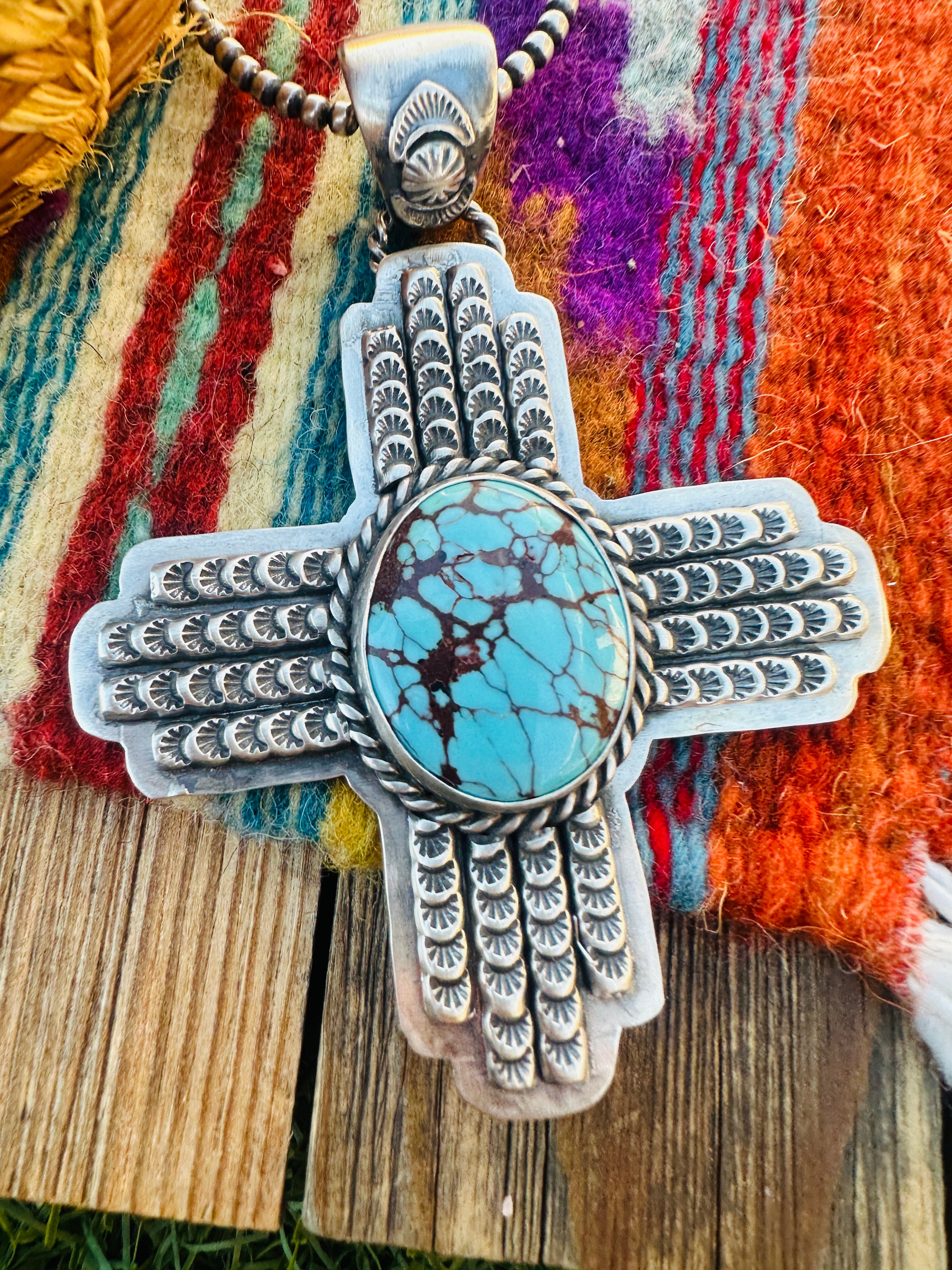 Handcrafted Sterling Silver & Turquoise Zia Cross Pendant