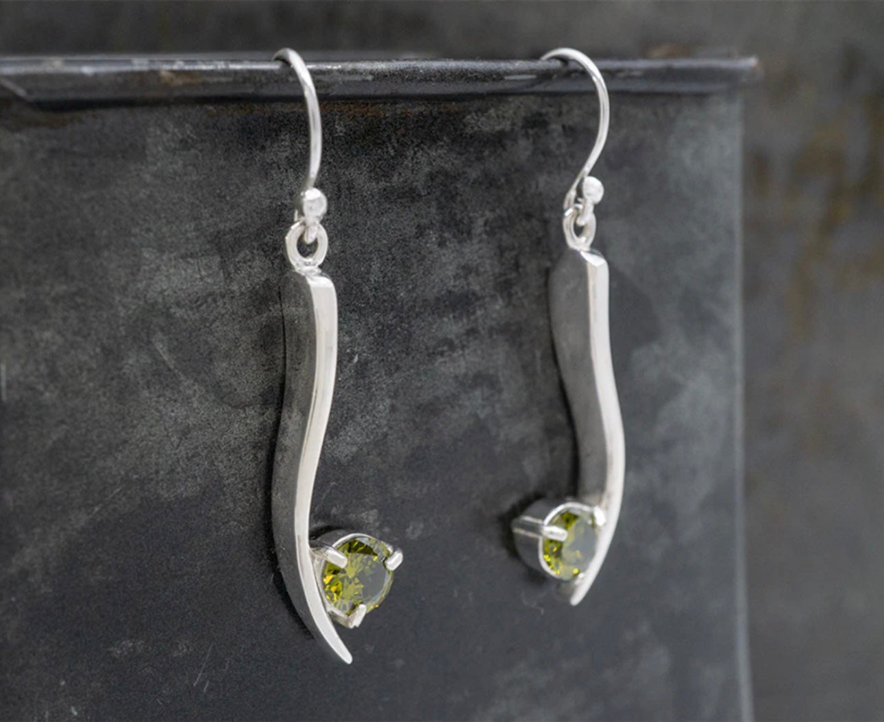 Arc Earrings w/ Green Crystal