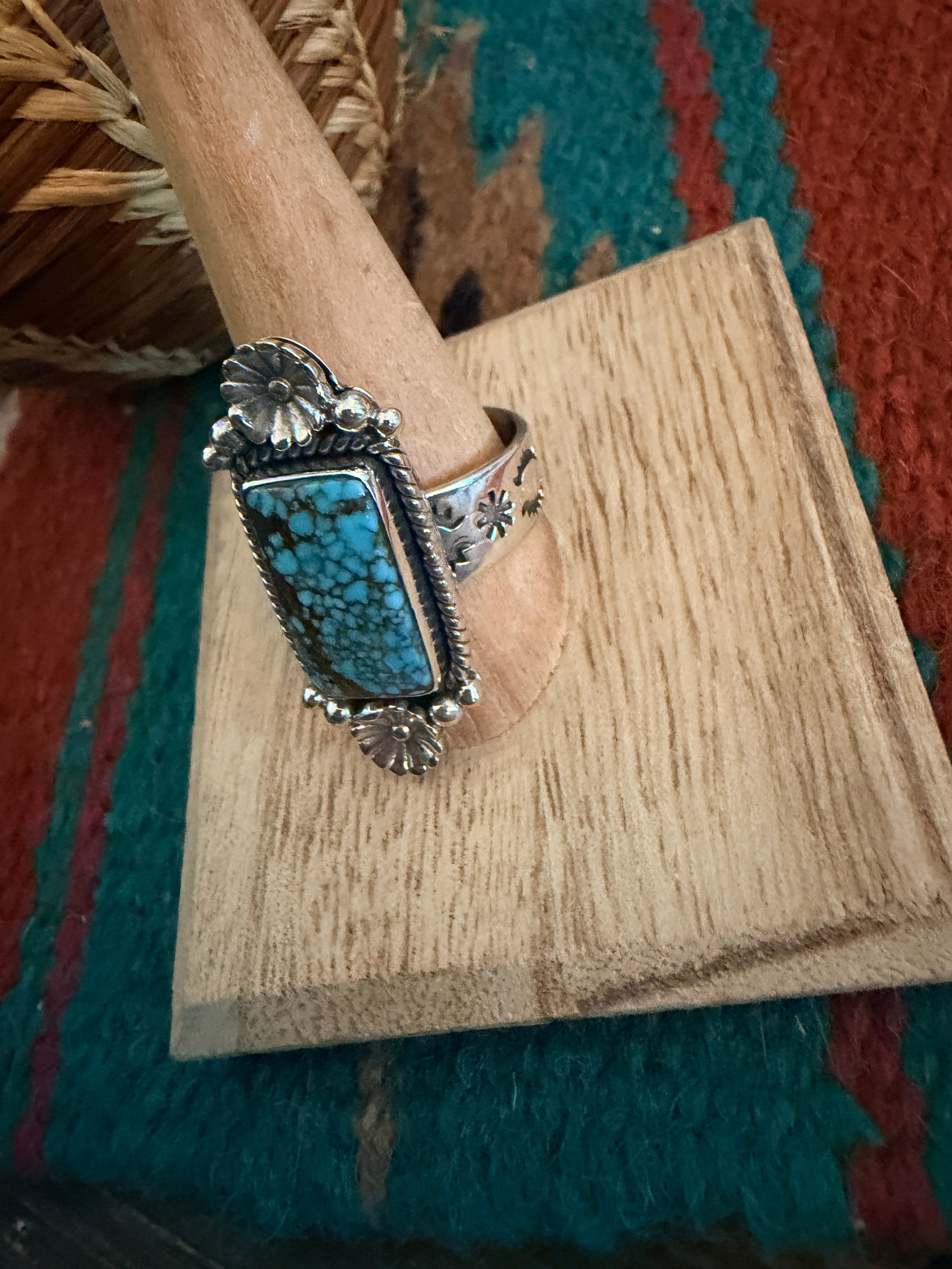 Handmade Sterling Silver Number 8 Turquoise Adjustable Ring Signed Nizhoni