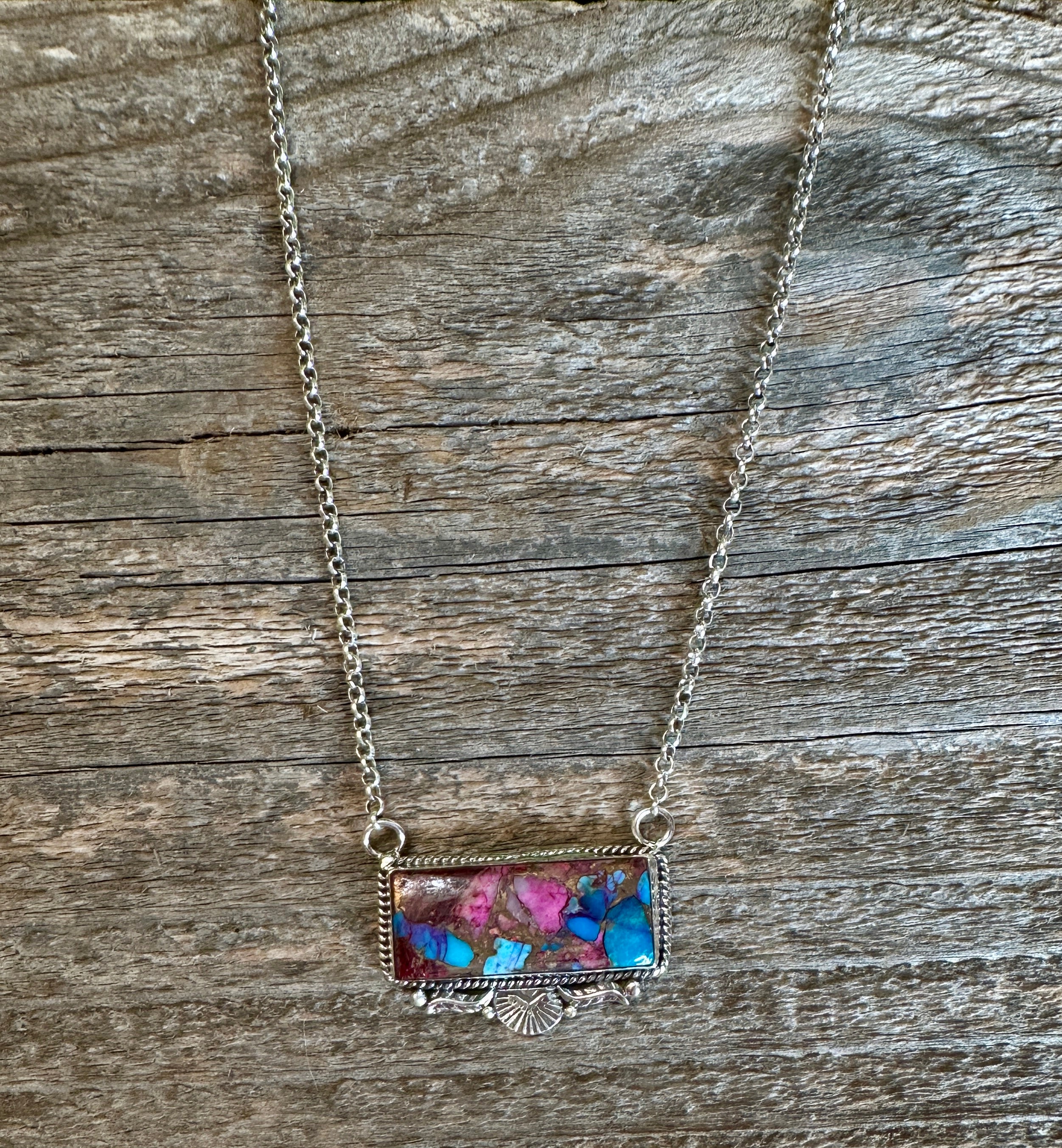 Handmade Pink Dream Mojave & Sterling Silver Bar Necklace