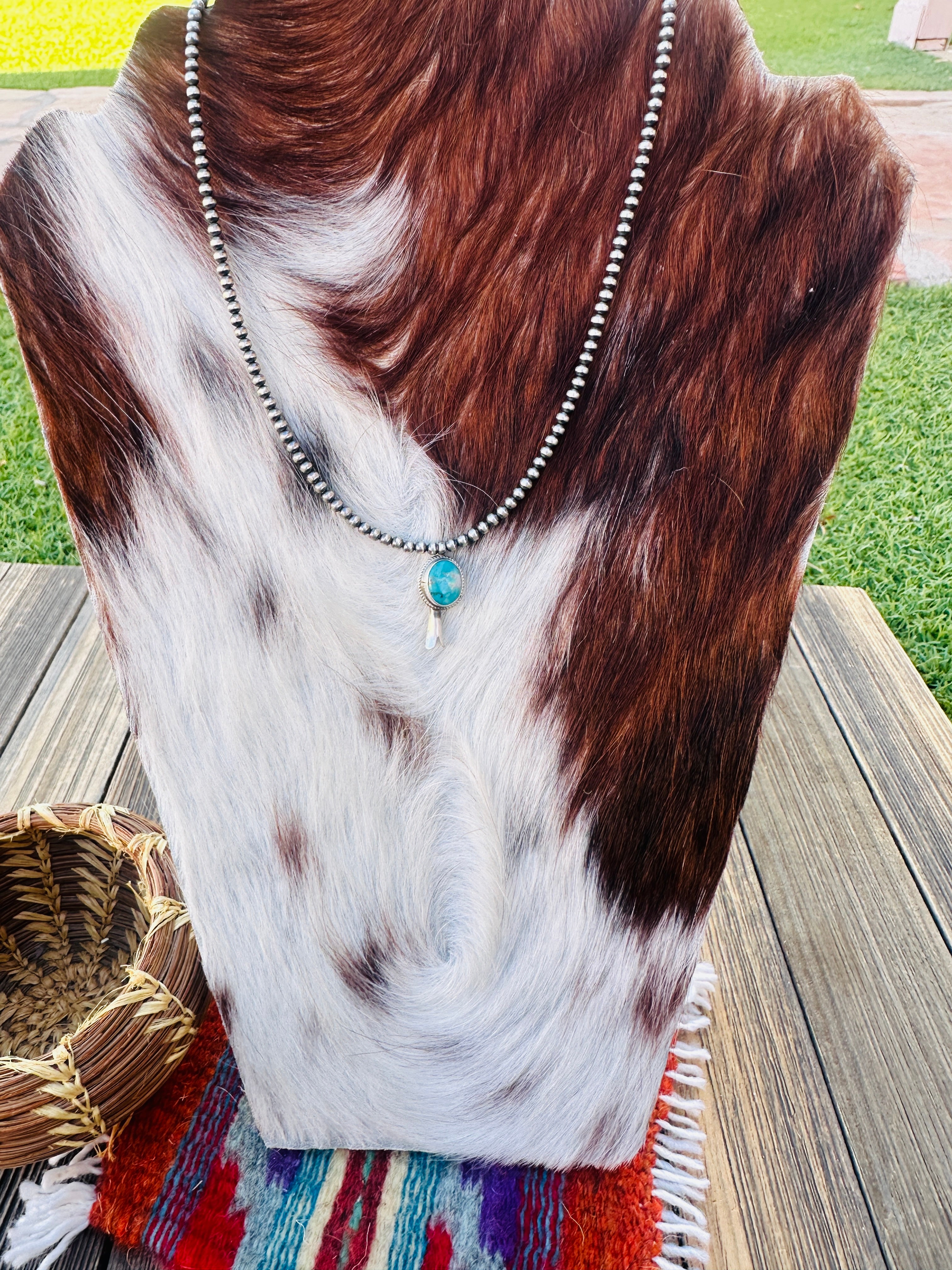 Handcrafted Turquoise & Sterling Silver Beaded Blossom Necklace